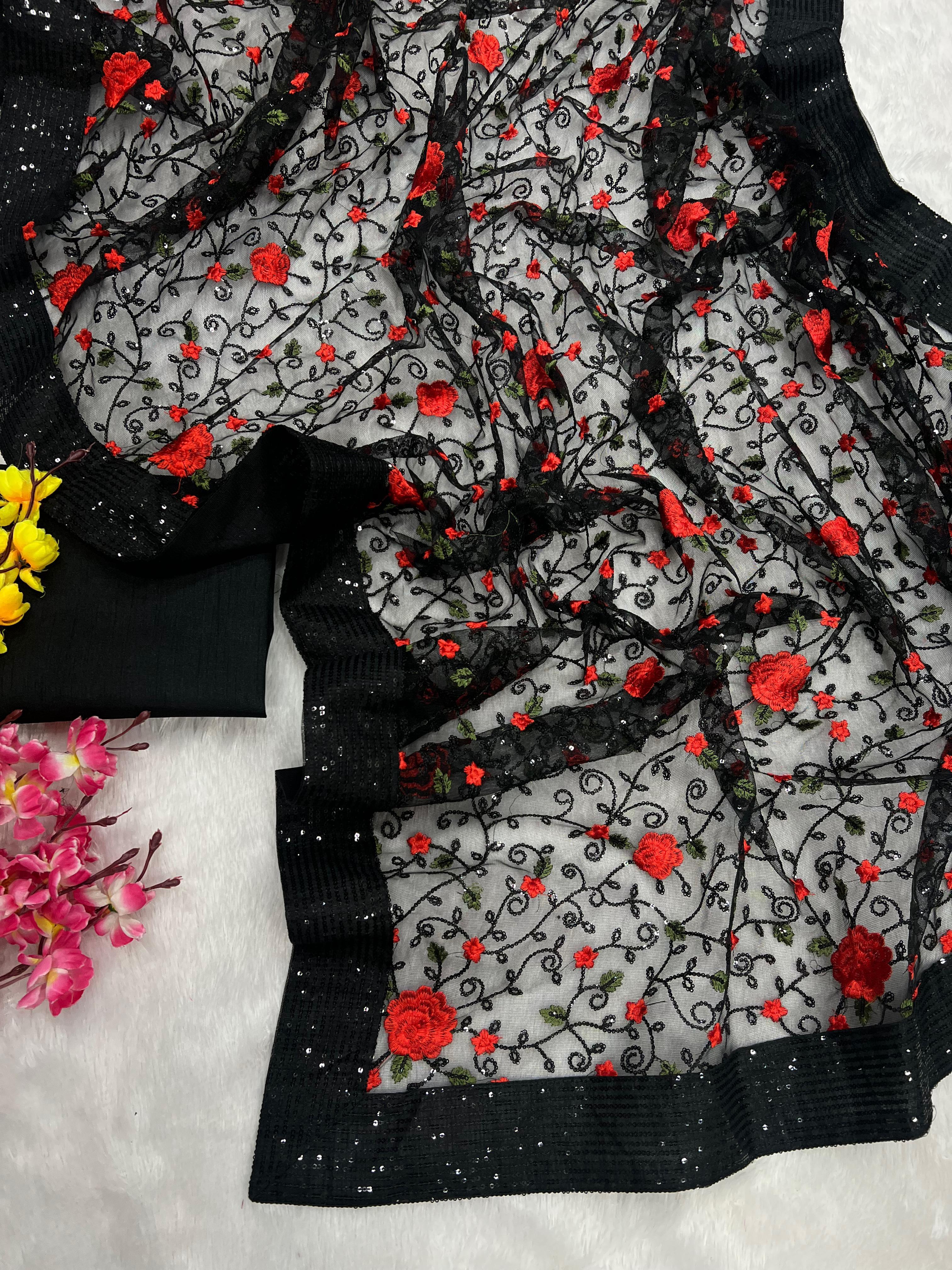 Beautiful Designer Bollywood style Soft Net Sequenc Saree