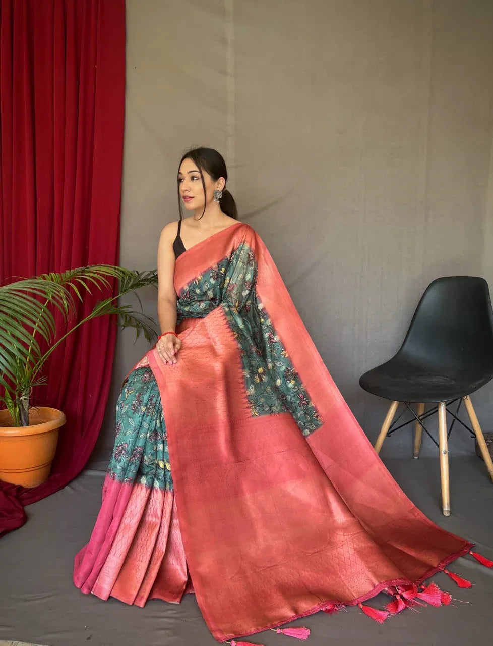 Beautiful Designer Pure Kora Kalamkari Organza Saree