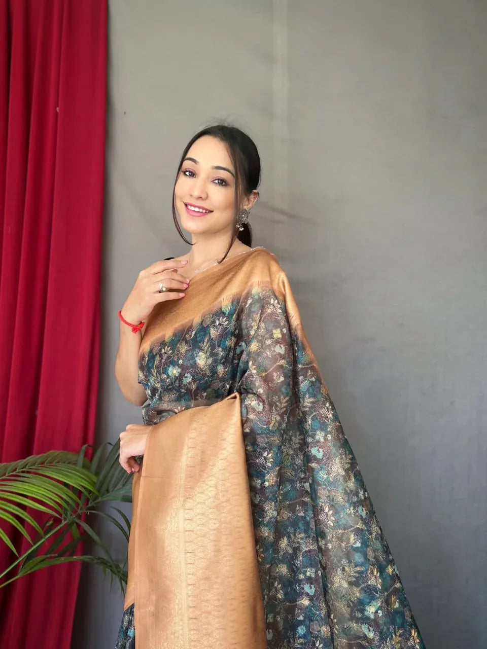 Beautiful Designer Pure Kora Kalamkari Organza Saree