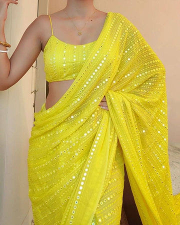 Bollywood Block Buster With Mirror Work Designer Saree