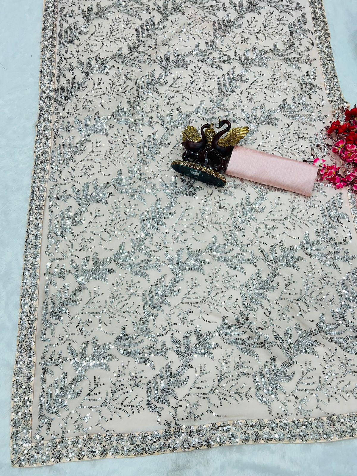Beautiful Designer Heavy Georgette Exclusive Sequanc Saree Design 5255