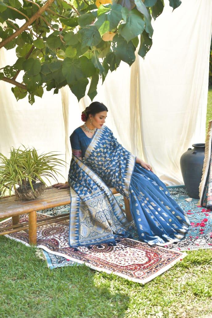 Pure Tussar silk Jamdani weaving Saree