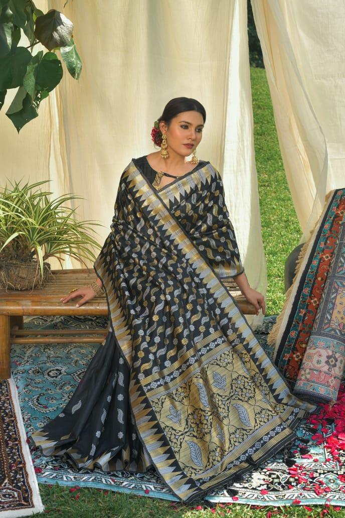 Pure Tussar silk Jamdani weaving Saree