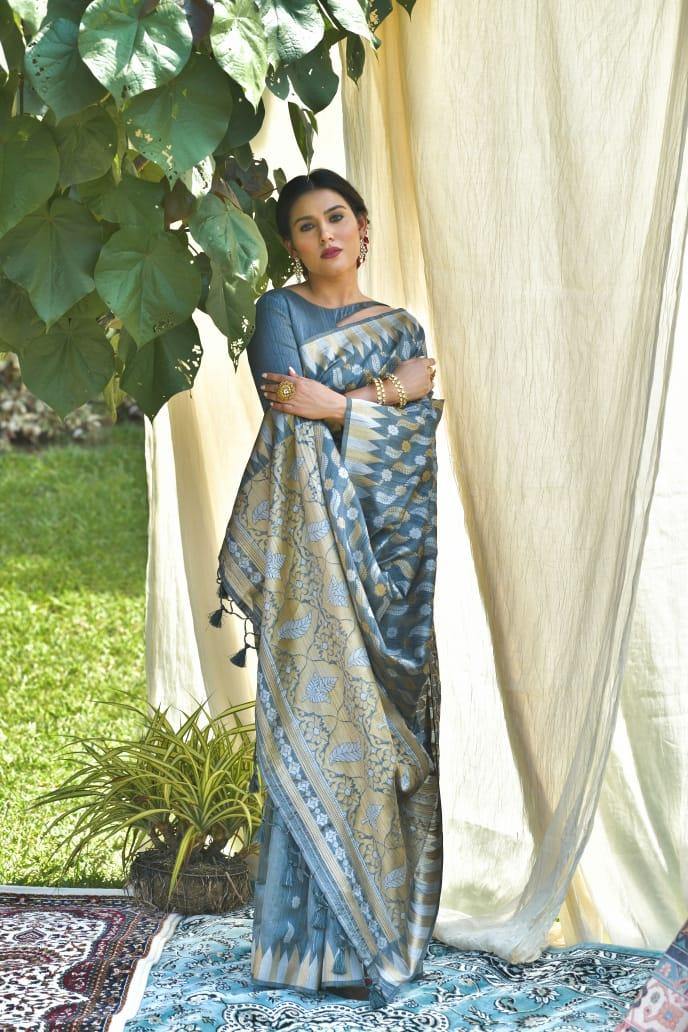 Pure Tussar silk Jamdani weaving Saree