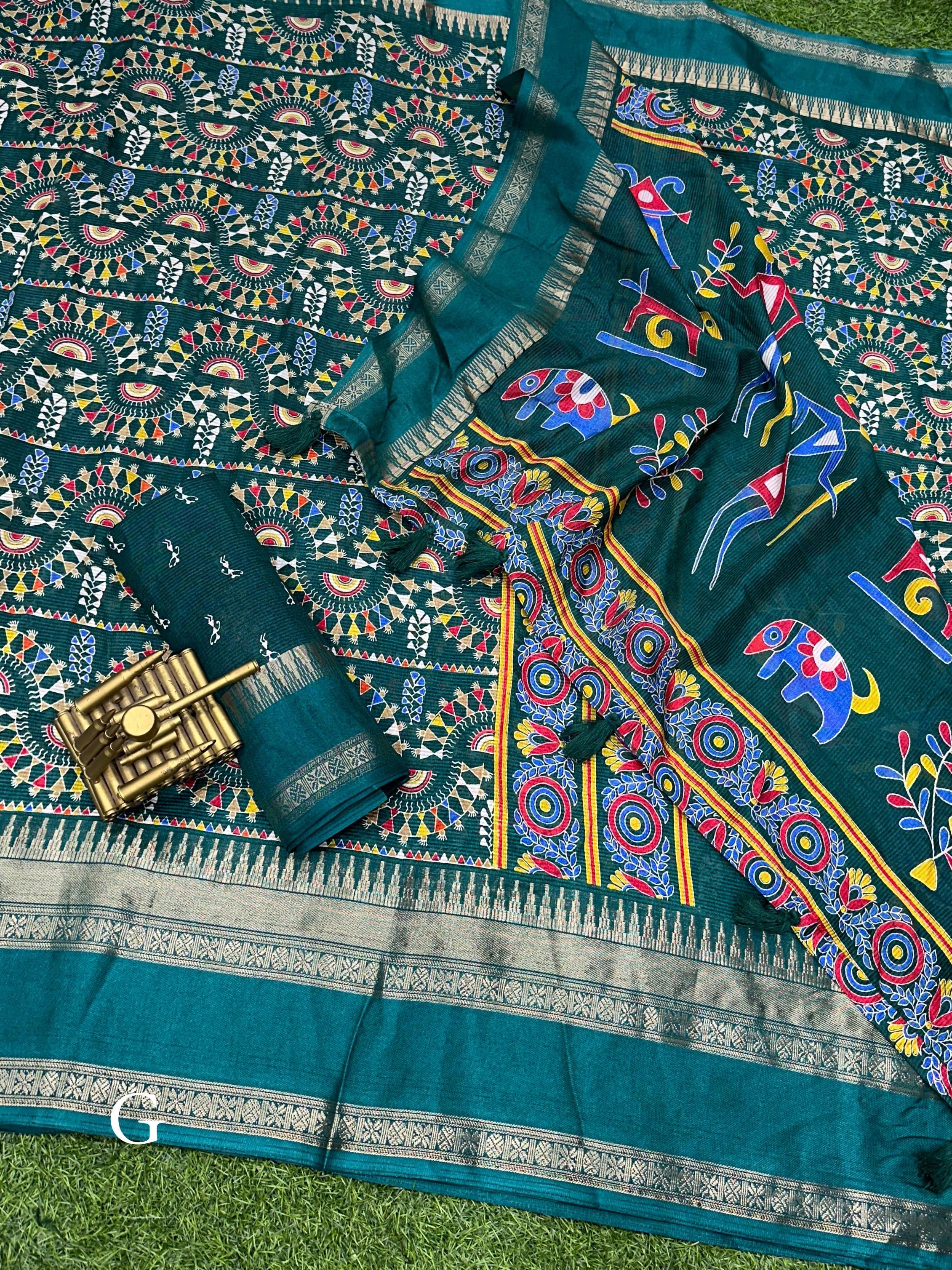 Beautiful Designer Chaitra Kalamkari Print Saree With Zari Boder