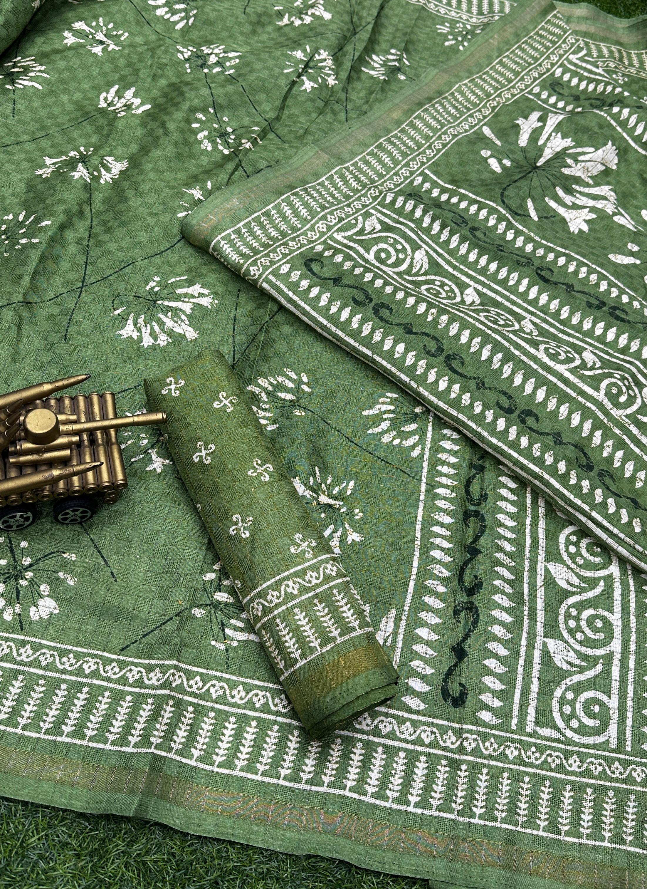 Party Wear Shivani Printed Cotton Jute Saree (699x6)