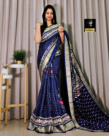 Beautiful Premium Bandhej Special Dola Silk Viscos Border Saree (799x6)