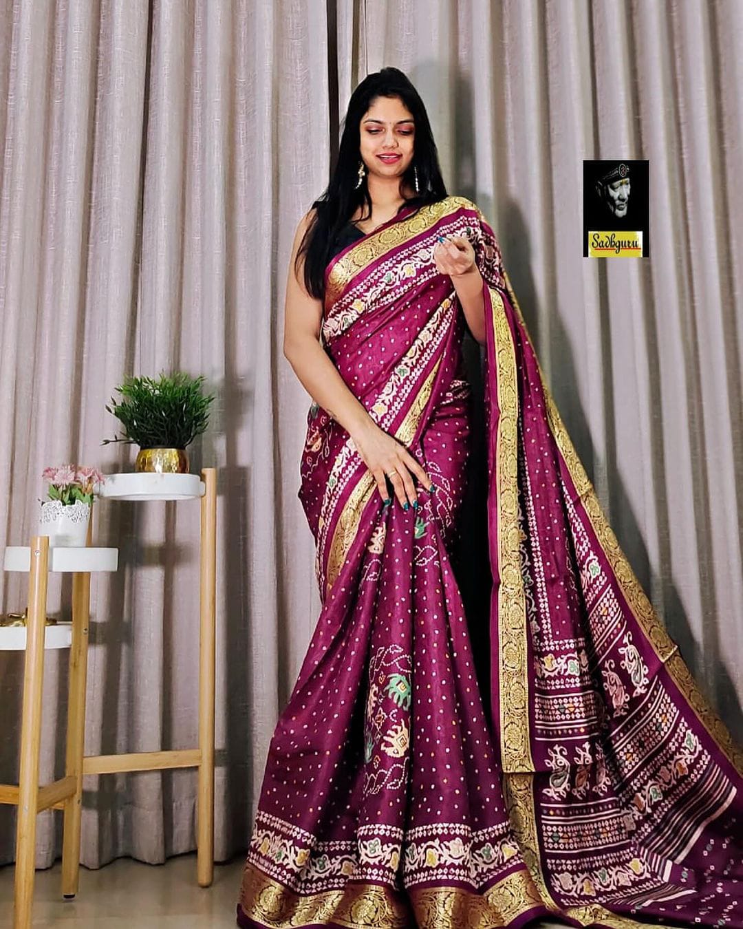 Beautiful Premium Bandhej Special Dola Silk Viscos Border Saree (799x6)