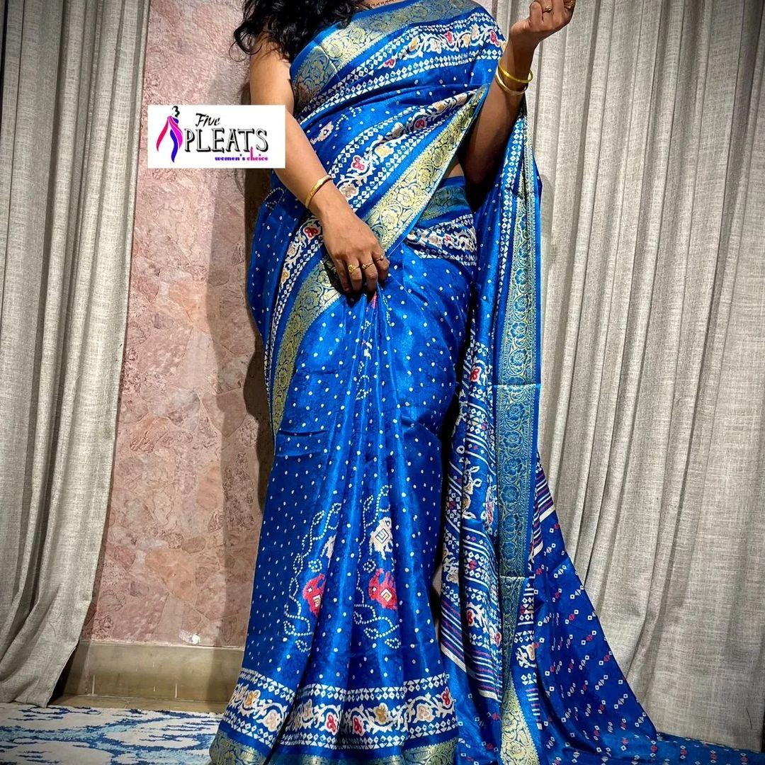 Beautiful Premium Bandhej Special Dola Silk Viscos Border Saree (799x6)