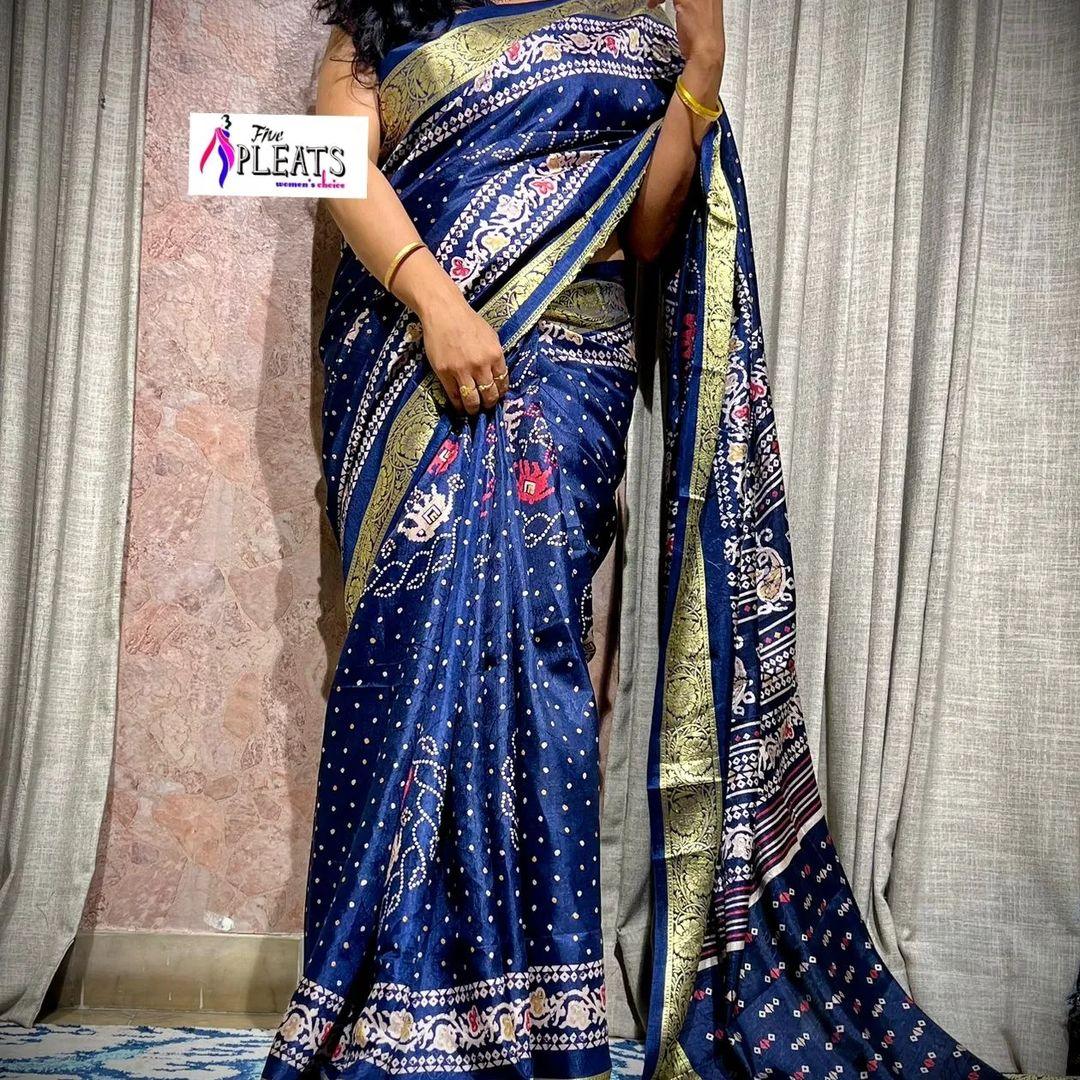 Beautiful Premium Bandhej Special Dola Silk Viscos Border Saree (799x6)