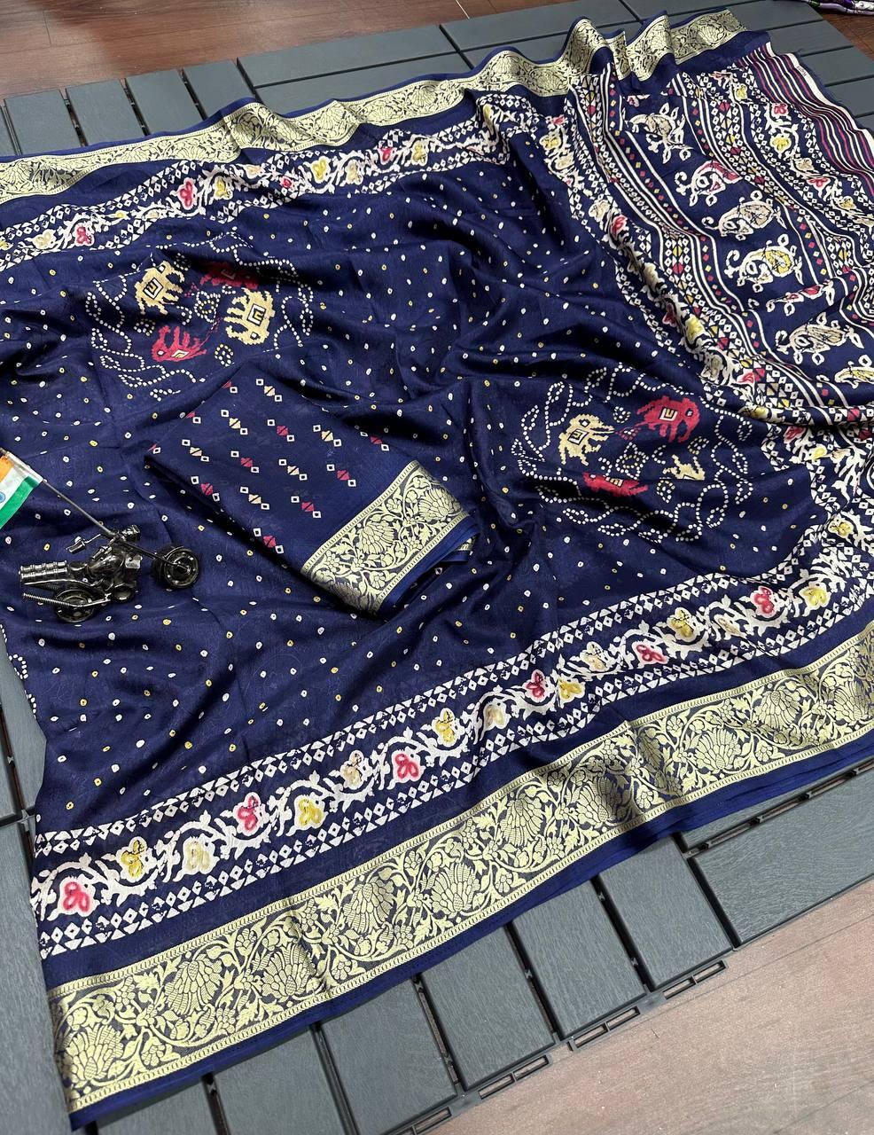 Beautiful Premium Bandhej Special Dola Silk Viscos Border Saree (799x6)