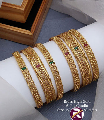 Beautiful Brass High Gold Plated Antique 6 Pcs Bangles
