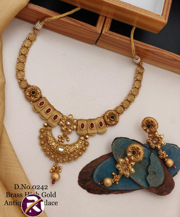 Beautiful High Gold Plated Antique Rajwadi Necklace set with Earrings