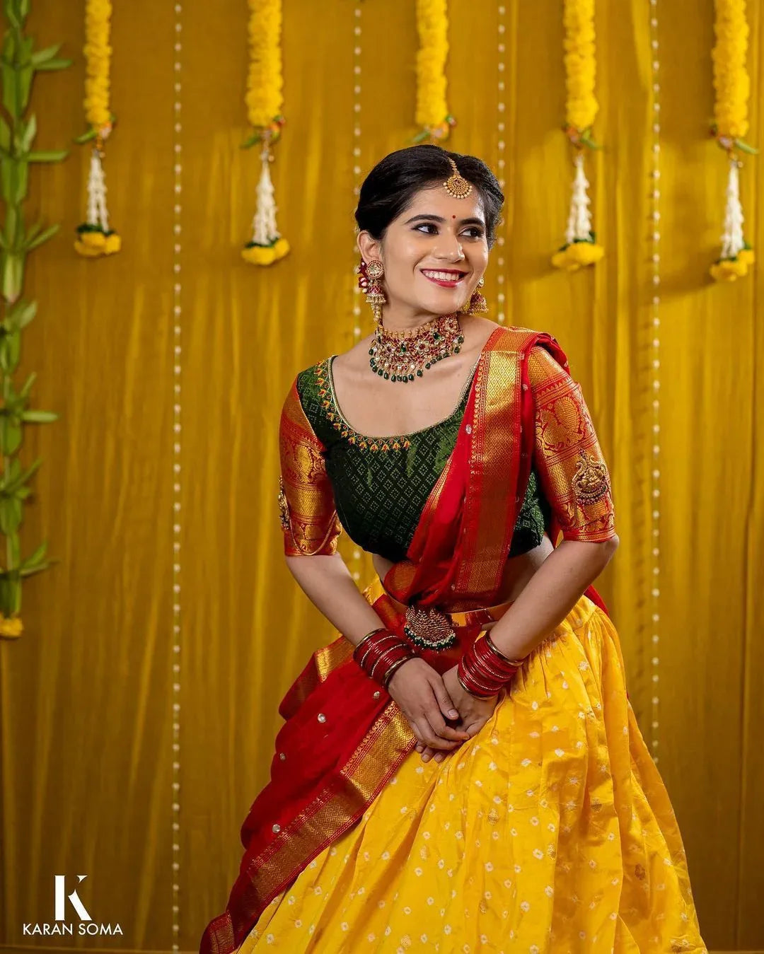 Beautiful Kanjiveram Silk Pure Zari HALF Saree with Blouse Along With Dupptta