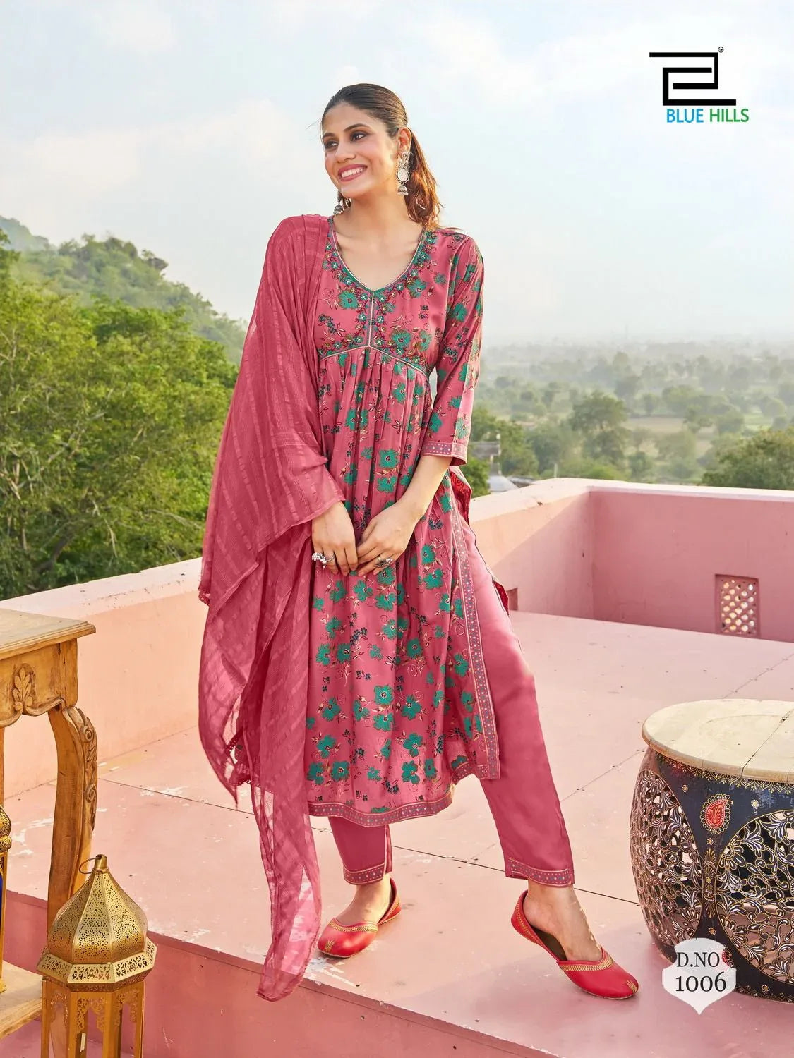 Beautiful Designer Libaas Rayon Foil Print Alia Cut Kurti Pant Set