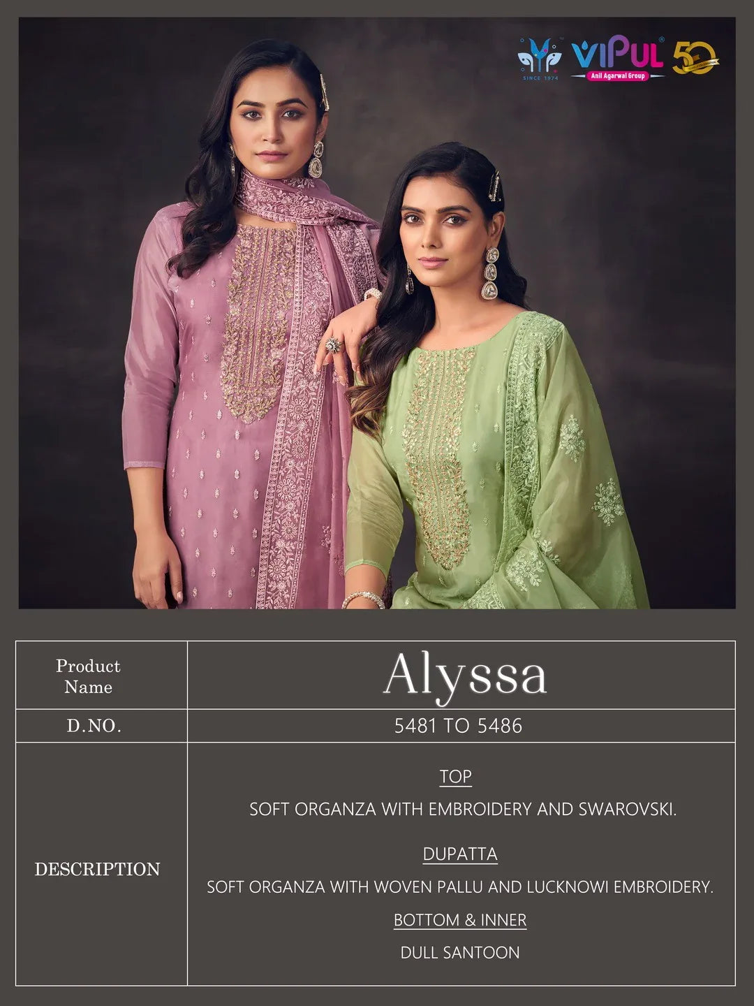 Vipul Fashion Alyssa Series 5481-5486 Organza Suit (2400x06)