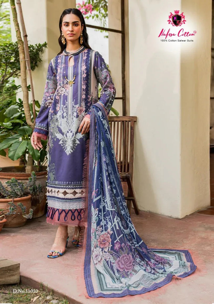 Nafisa Monsoon Vol-11 Series 11001-11006 Pure Cotton Printed Suit (350x10)