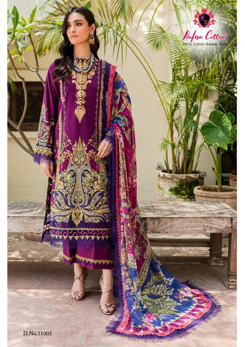 Nafisa Monsoon Vol-11 Series 11001-11006 Pure Cotton Printed Suit (350x10)