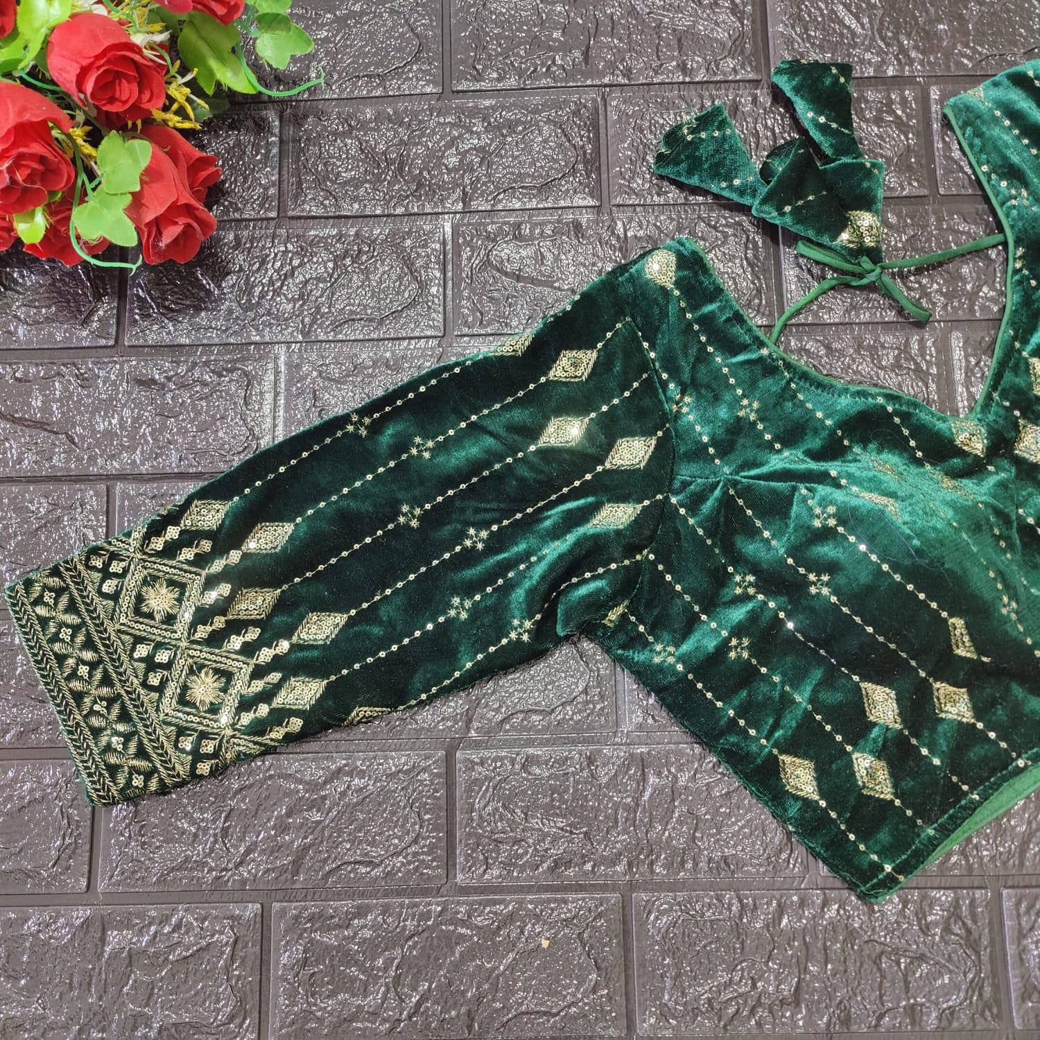 Bridal Designer Pure Viscose Velvet and Sequence Blouse