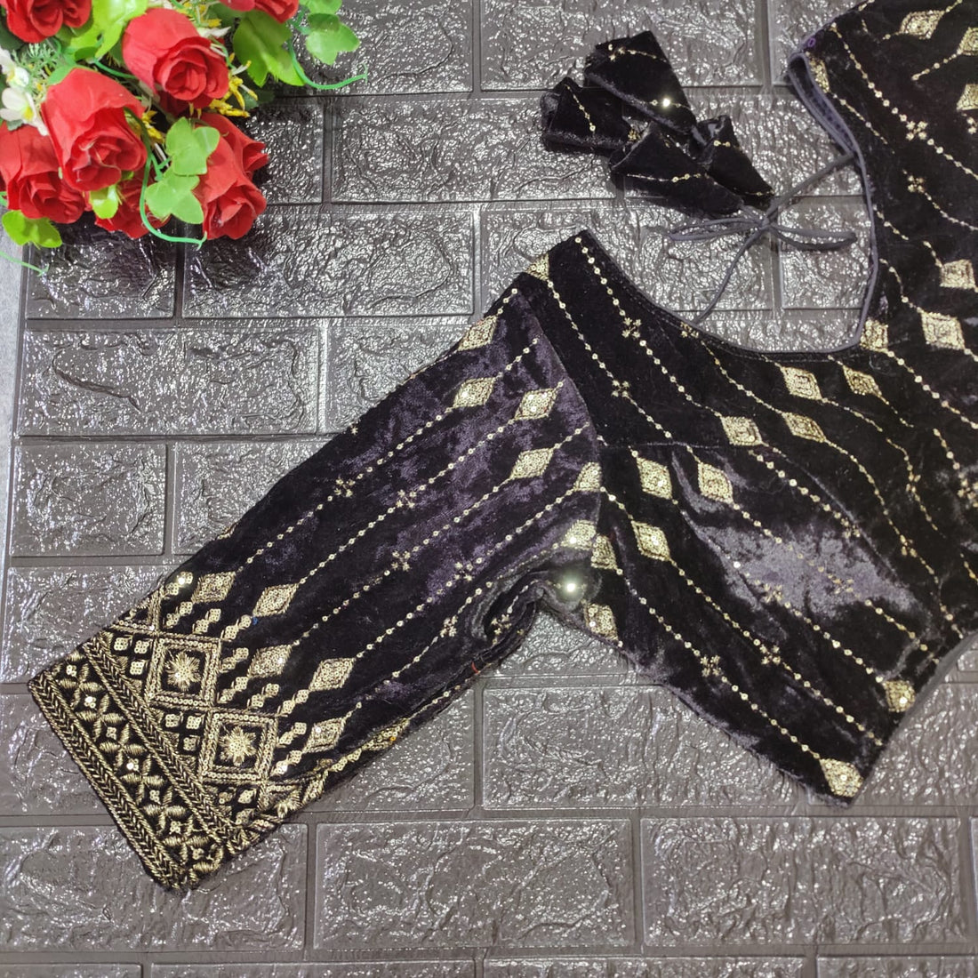 Bridal Designer Pure Viscose Velvet and Sequence Blouse