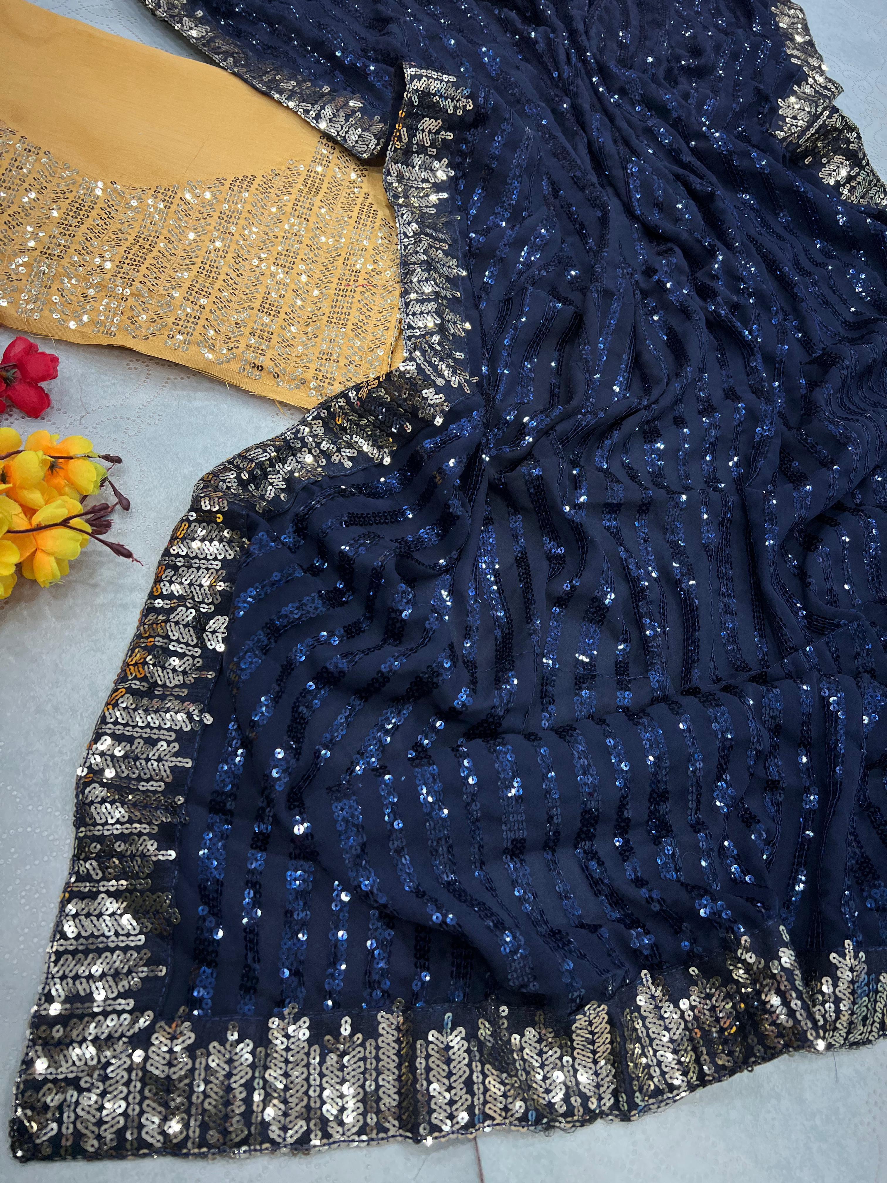 Beautiful Designer Sequence Embroidery Work Saree
