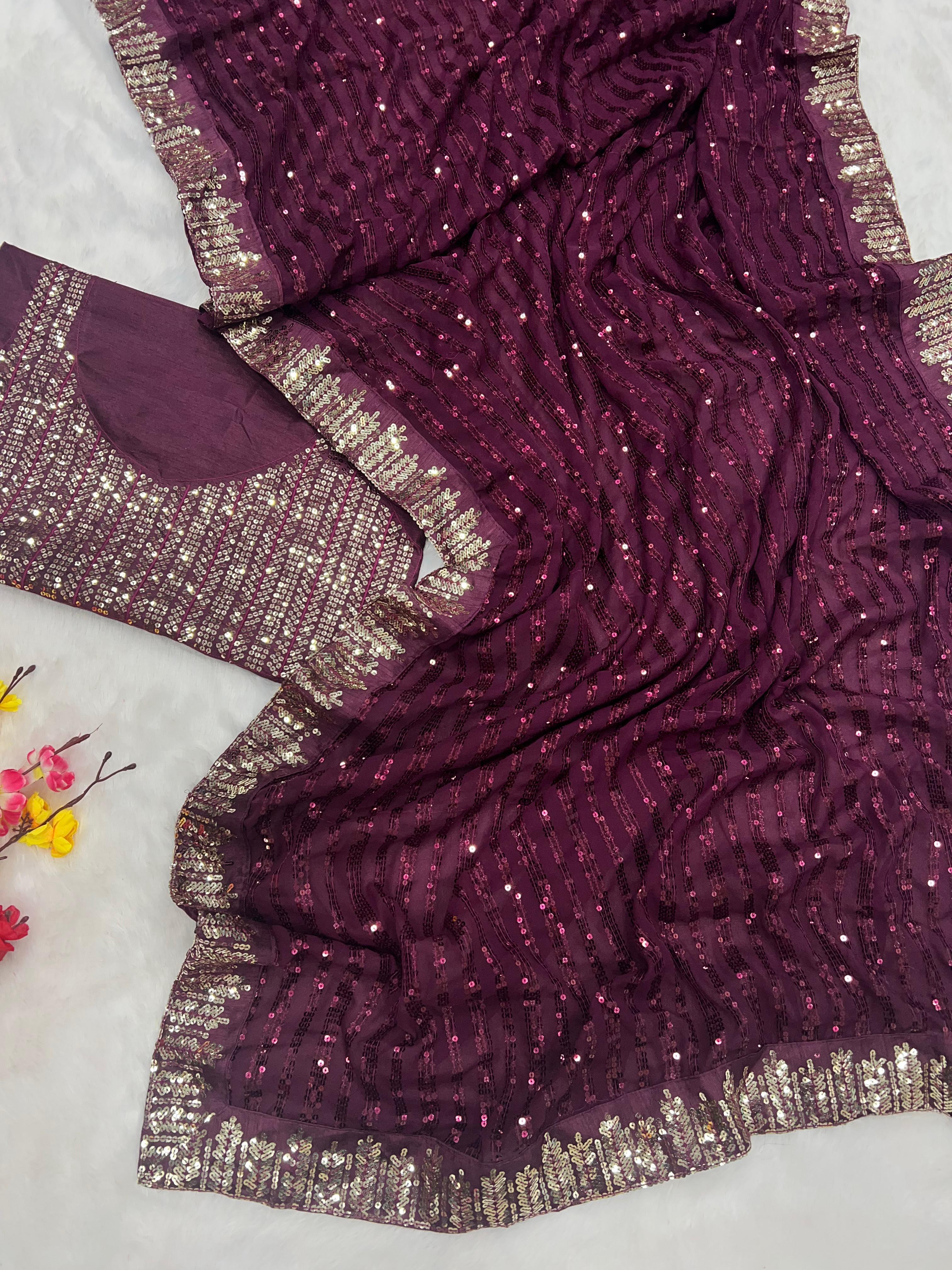 Beautiful Designer Sequence Embroidery Work Saree