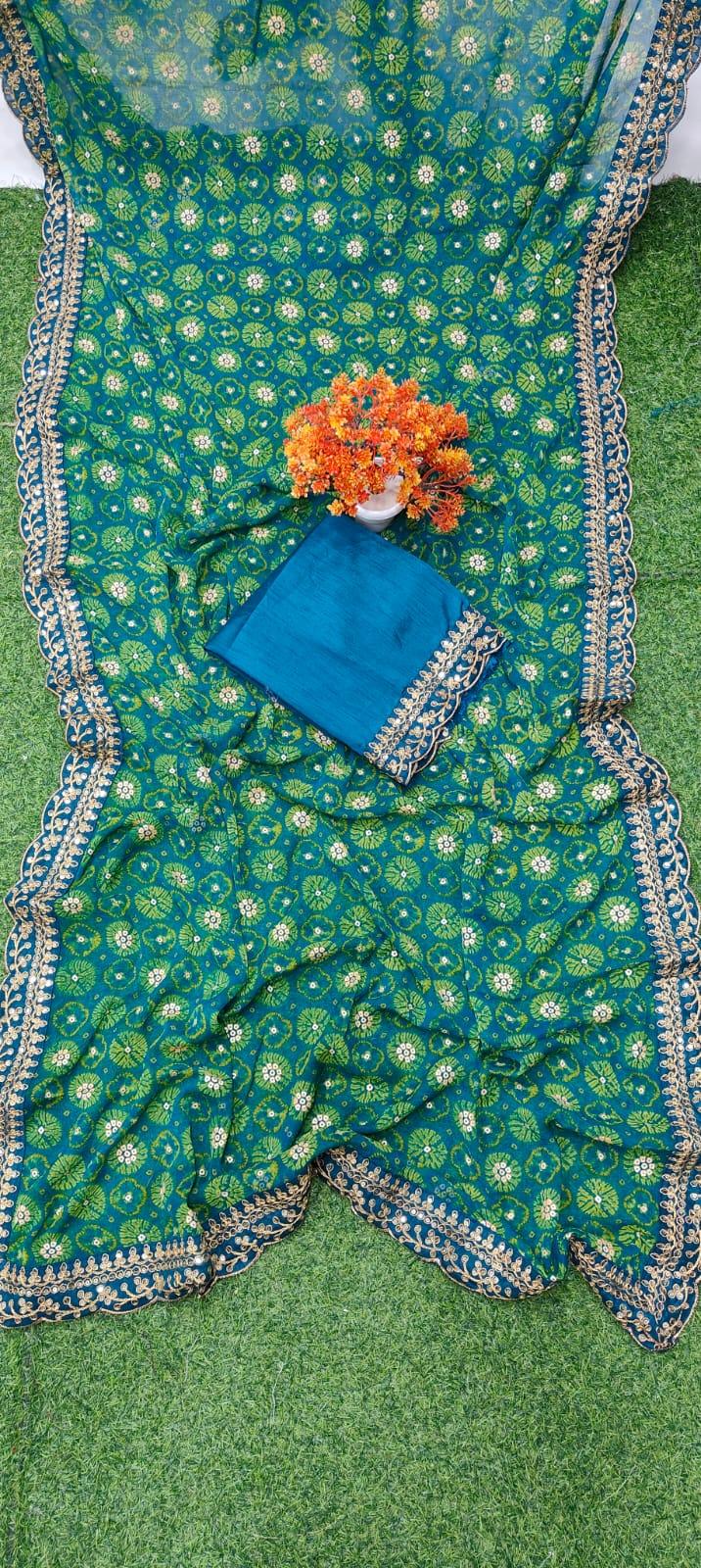 Beautiful Designer Georgette Chiffon with flower Print with Foil work Saree