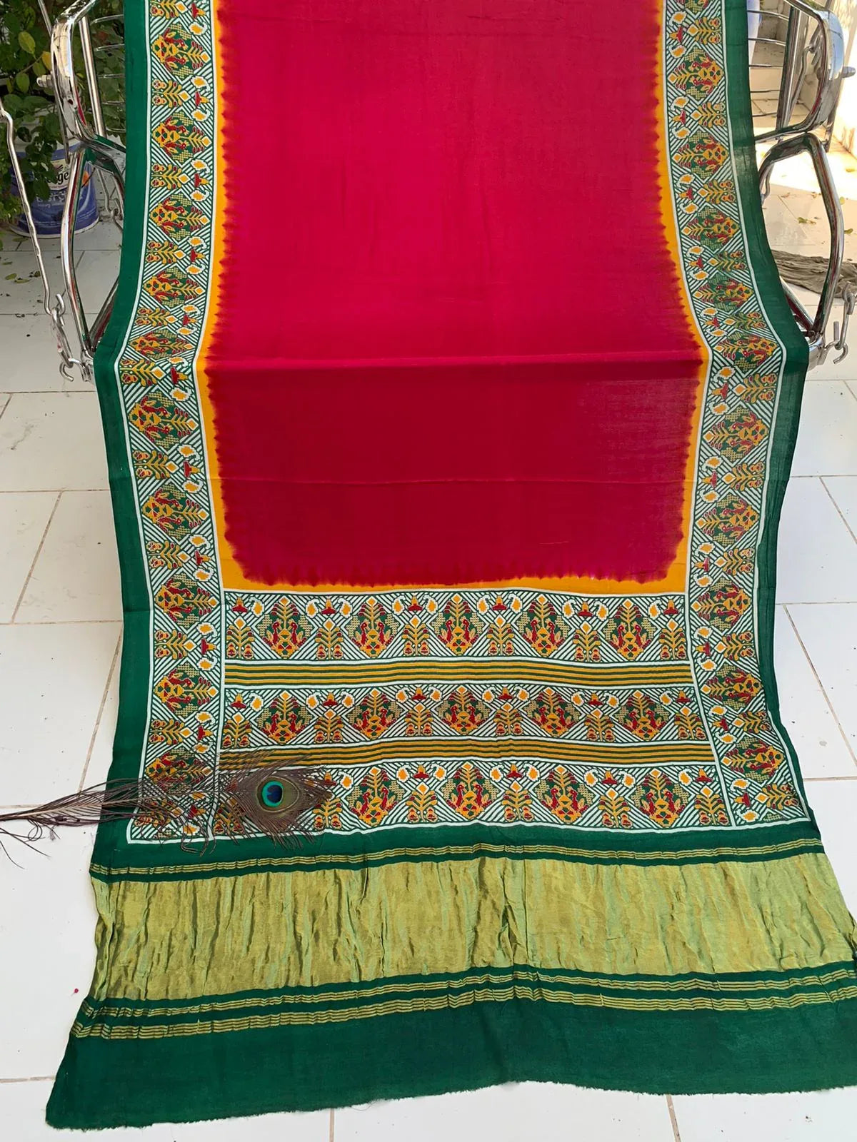 Beautiful Designer Bandhej
Gajji Silk Ajrakh Pallu Lagdi Pata Sarees