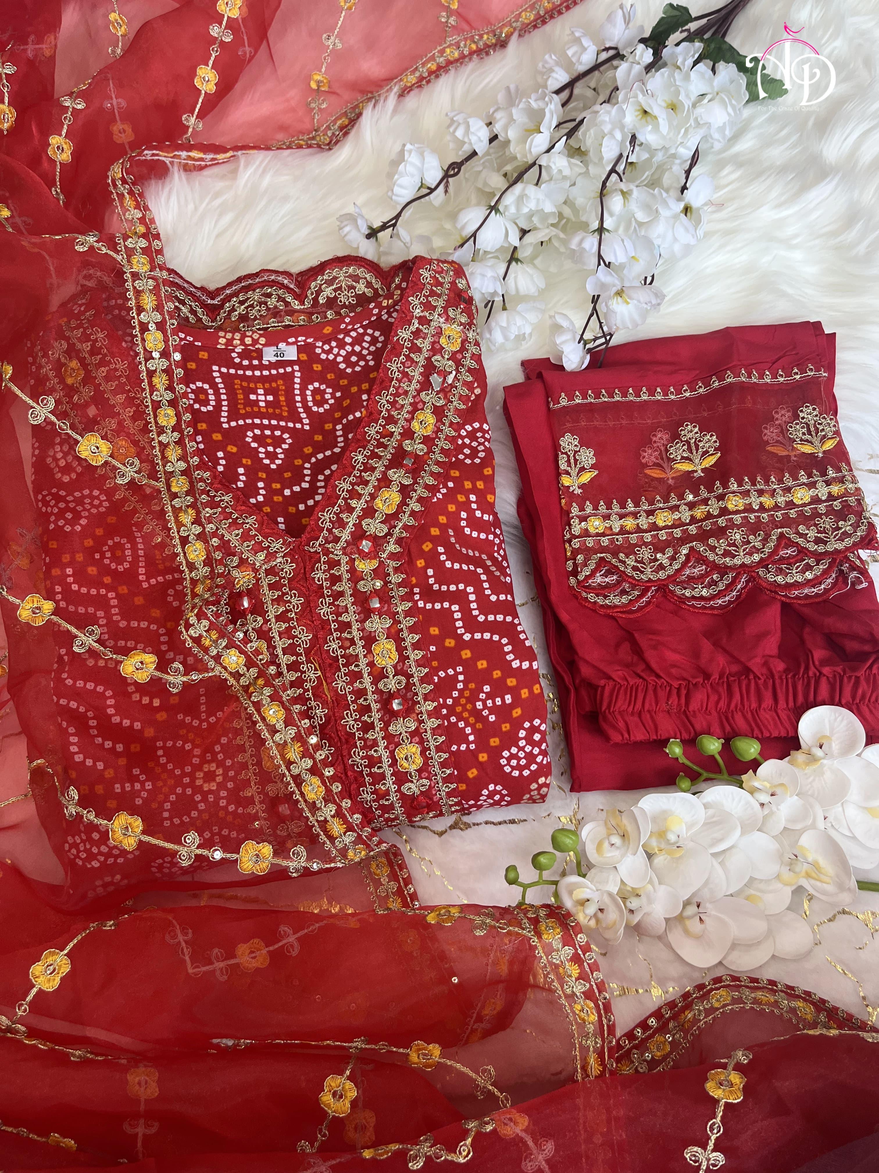 Meera Designer Red Voluminous Anarkali Readymade Suit