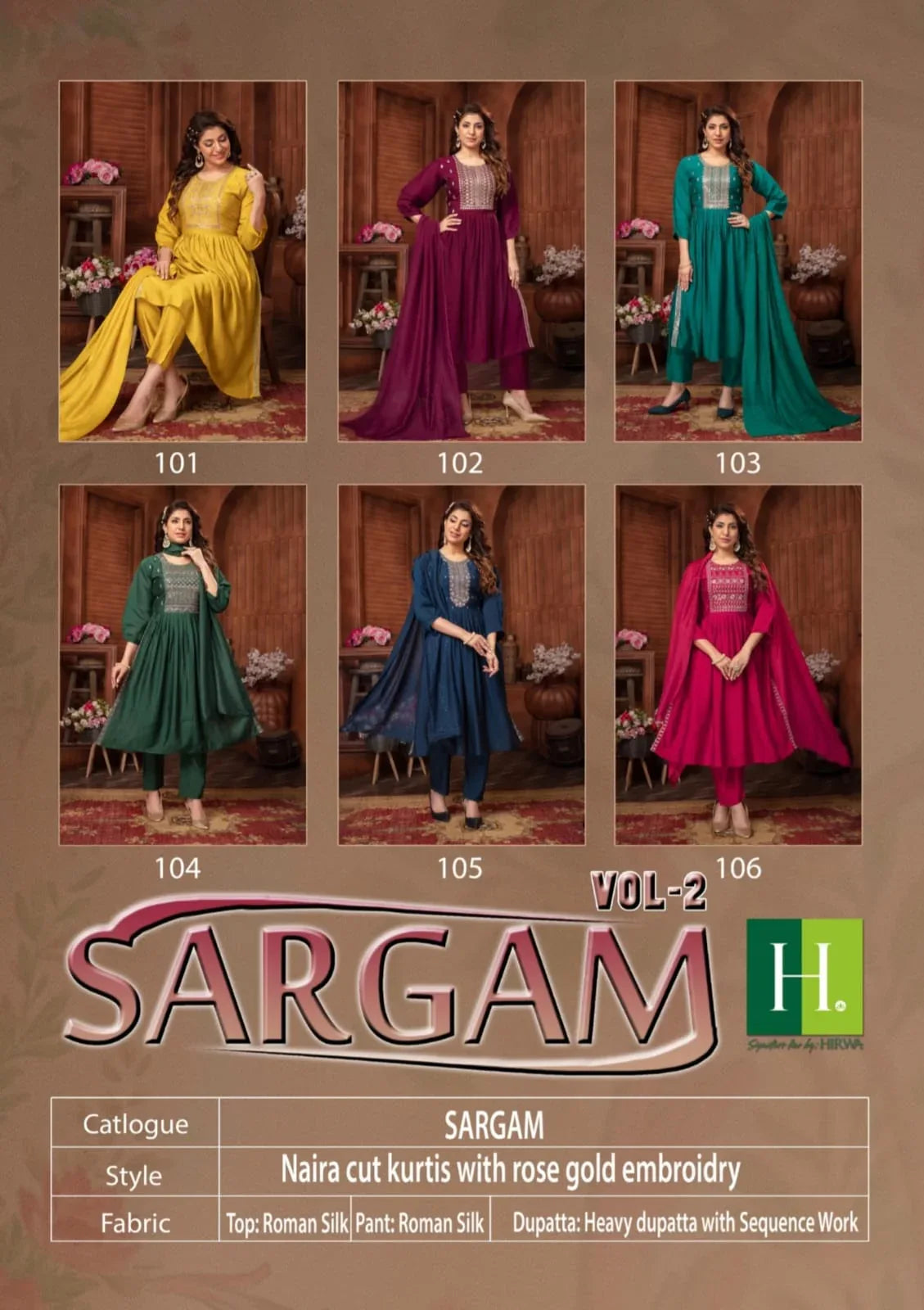 Hirwa Sargam Series 101-106 Roman Silk Kurti (850x06)