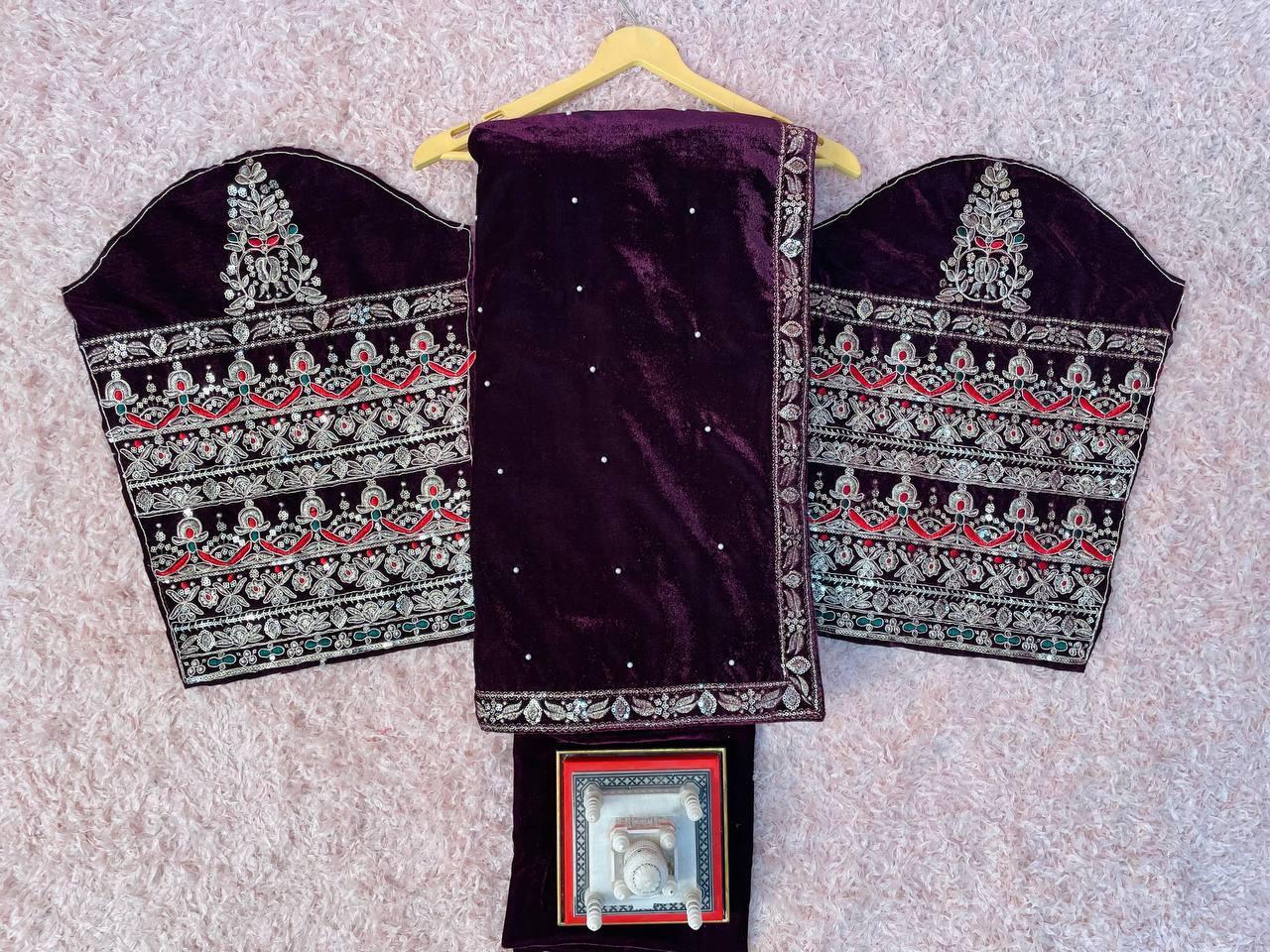 Beautiful Designer Wedding Special Pure 9000 Velvet Saree