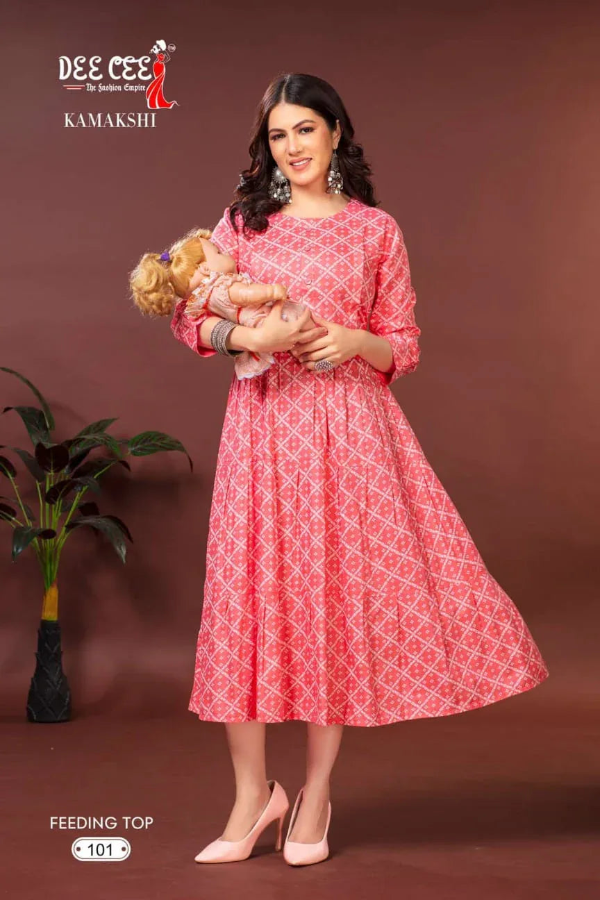 Deecee Kamakshi Heavy Riyon Print kurti series 101 to 106 (345x06)