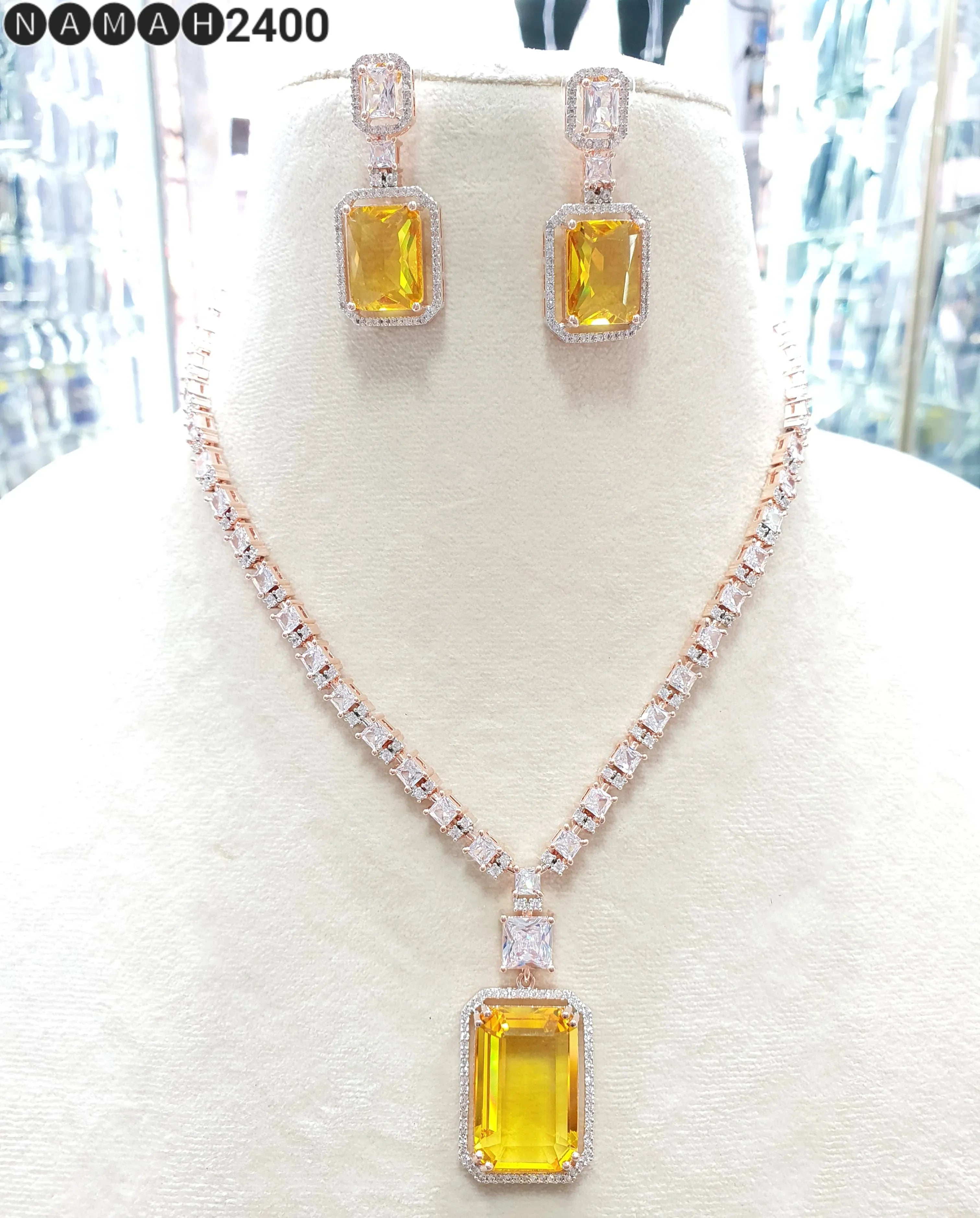 Beautiful American Diamond Jewellery Antique Set with Earrings