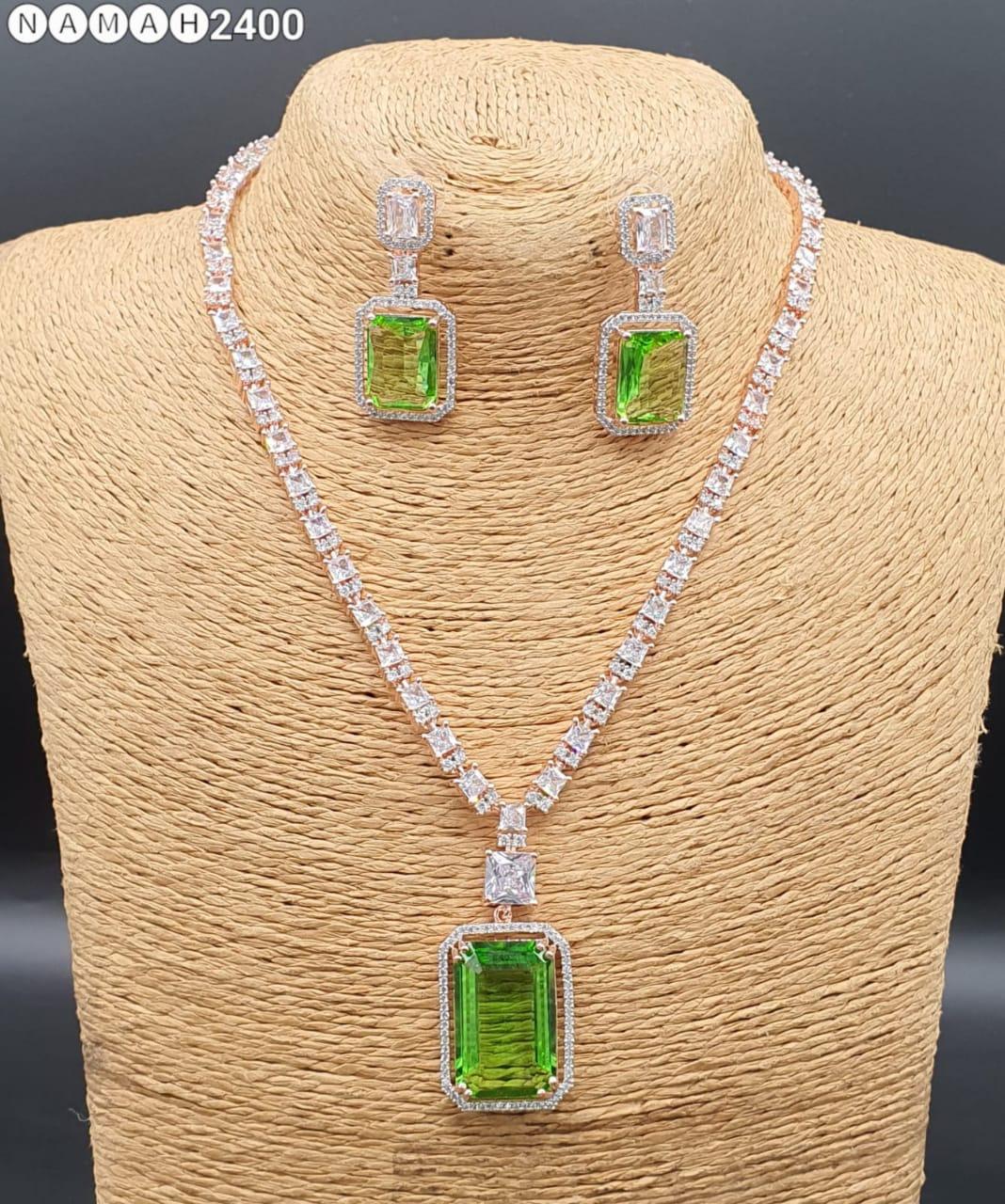 Beautiful American Diamond Jewellery Antique Set with Earrings