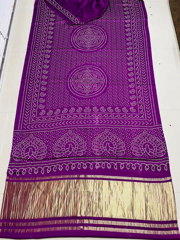 Beautiful Designer Bandhej
Gajji Silk Ajrakh Lagdi Pallu Sarees