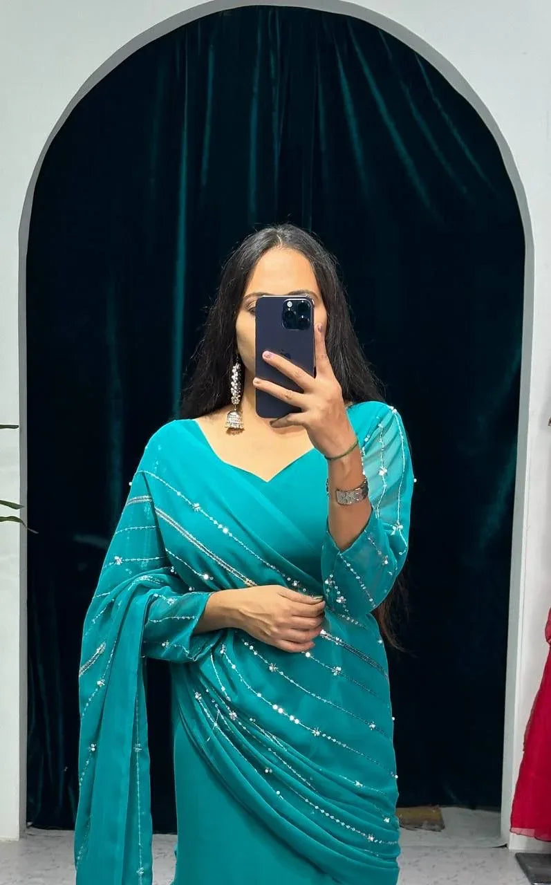 Beautiful Designer Faux Georgette Lehenga Saree