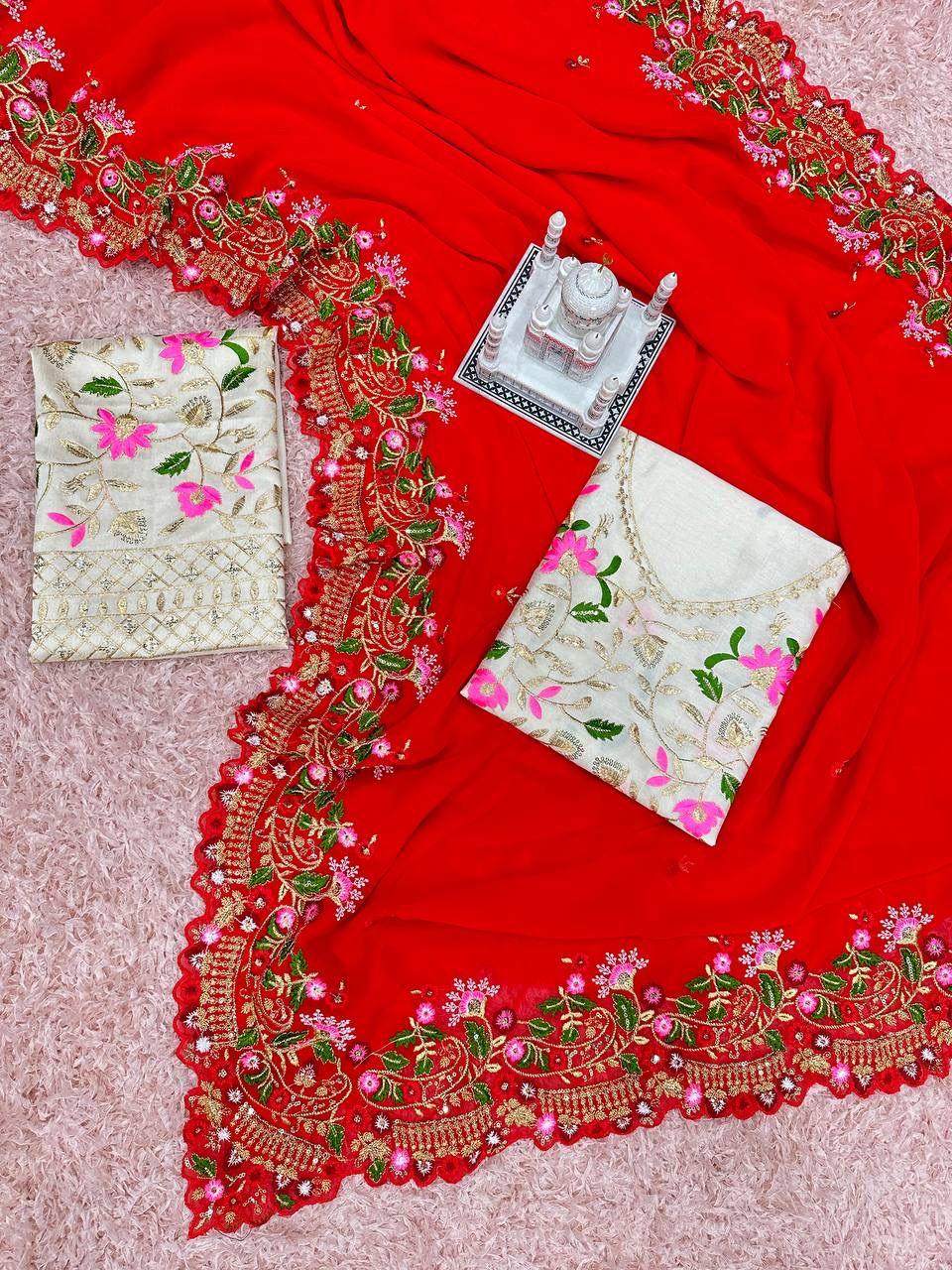 Beautiful Designer Soft Georgette Sequenc Saree