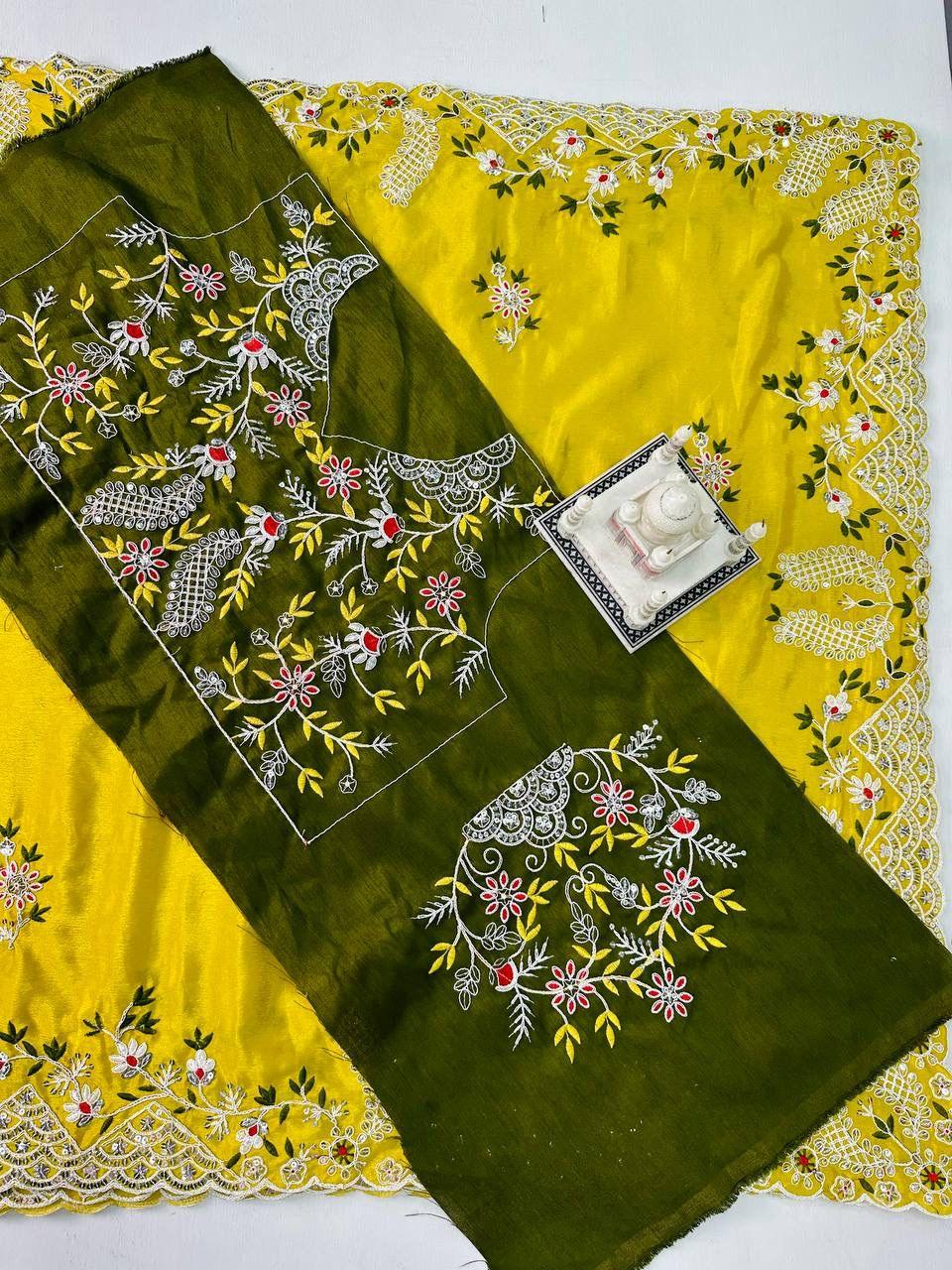 Beautiful Designer Soft Cotton Thread Sequenc Saree
