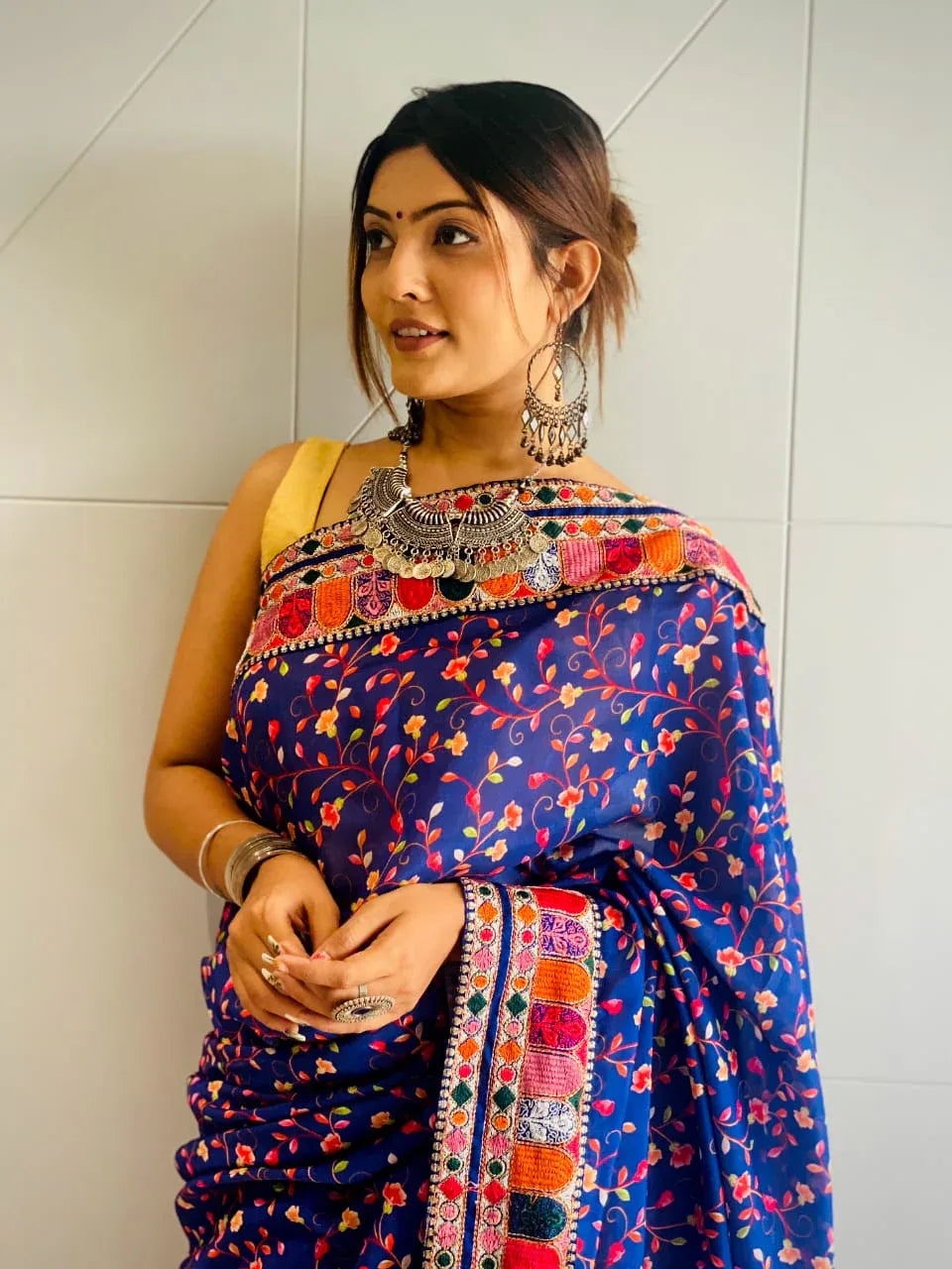Beautiful Designer Vichitra Silk with Digital Print Saree
