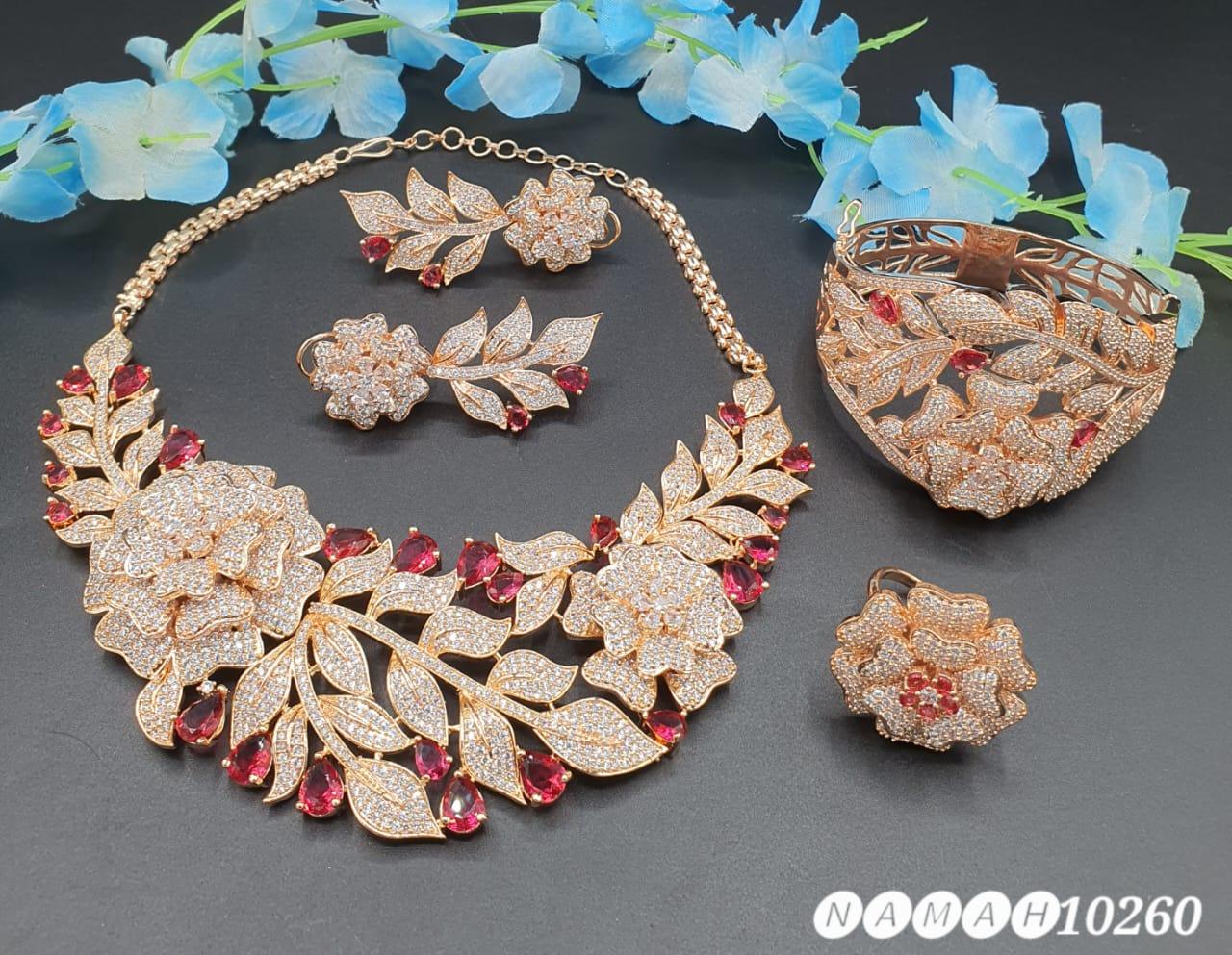 Beautiful American Diamond Jewellery Antique Necklace Set with Earrings