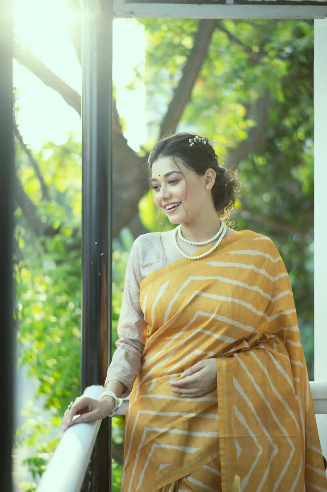Beautiful Designer Laheriya With Kalamkari Tussar silk Saree