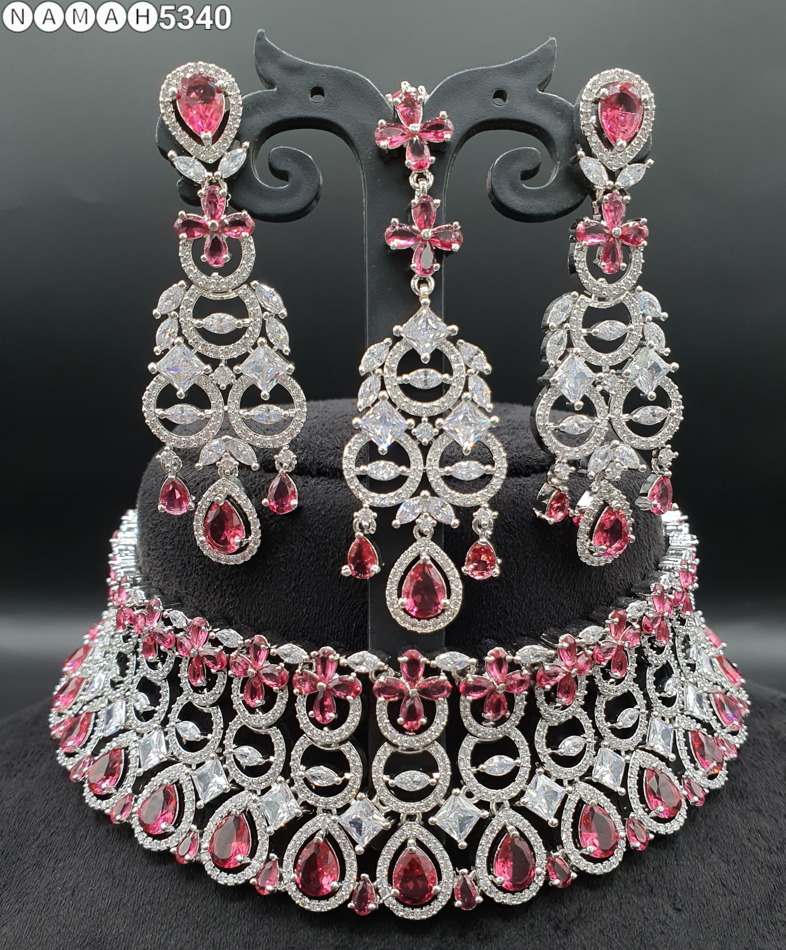 Beautiful American Diamond Jewellery Antique Necklace Set with Earrings
