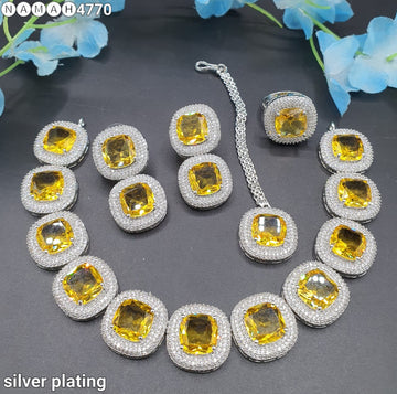Beautiful American Diamond Jewellery Antique Necklace Set with Earrings