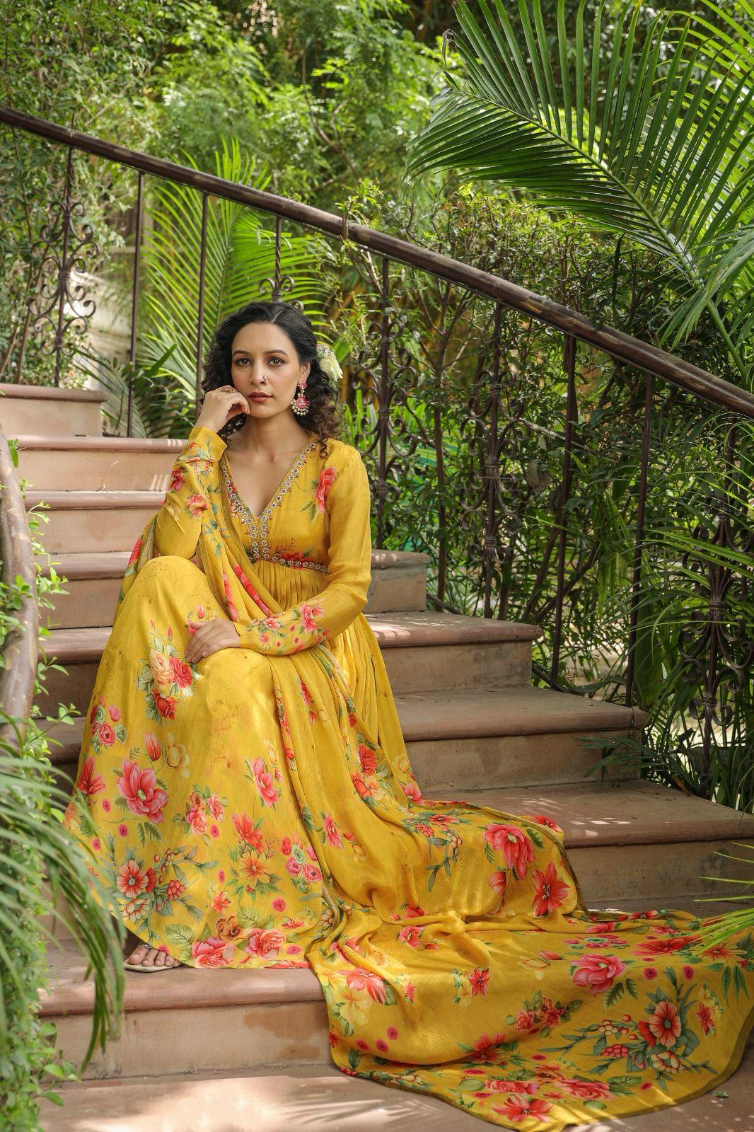 Beautiful Designer Alia Cut Flower Print Suit