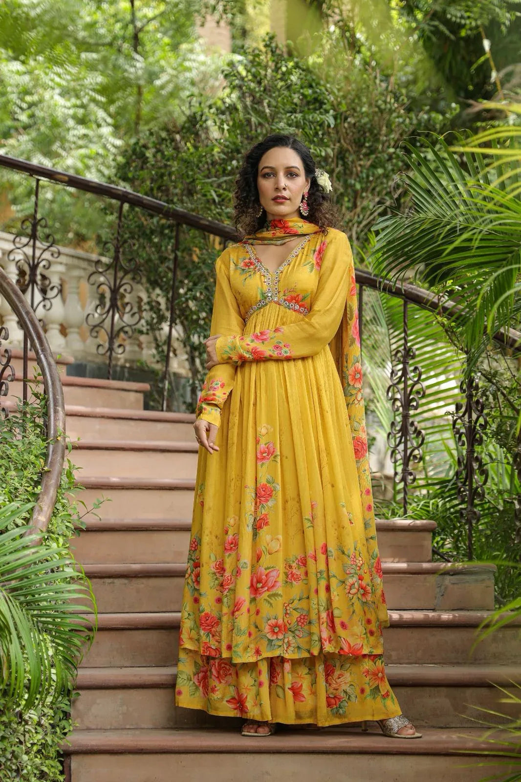 Beautiful Designer Alia Cut Flower Print Suit