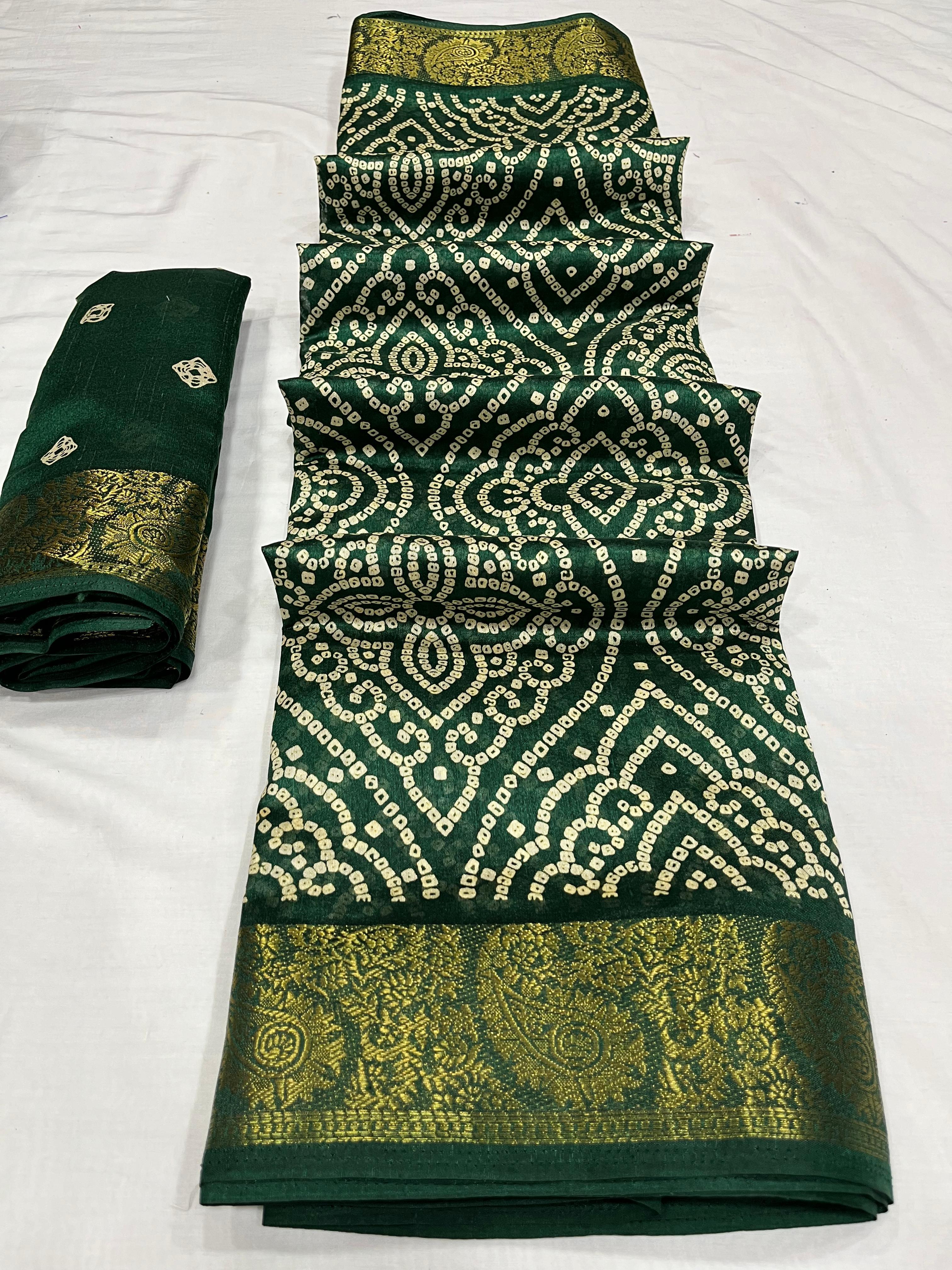 Party Wear Bandhej Soft Tusshar Silk Saree