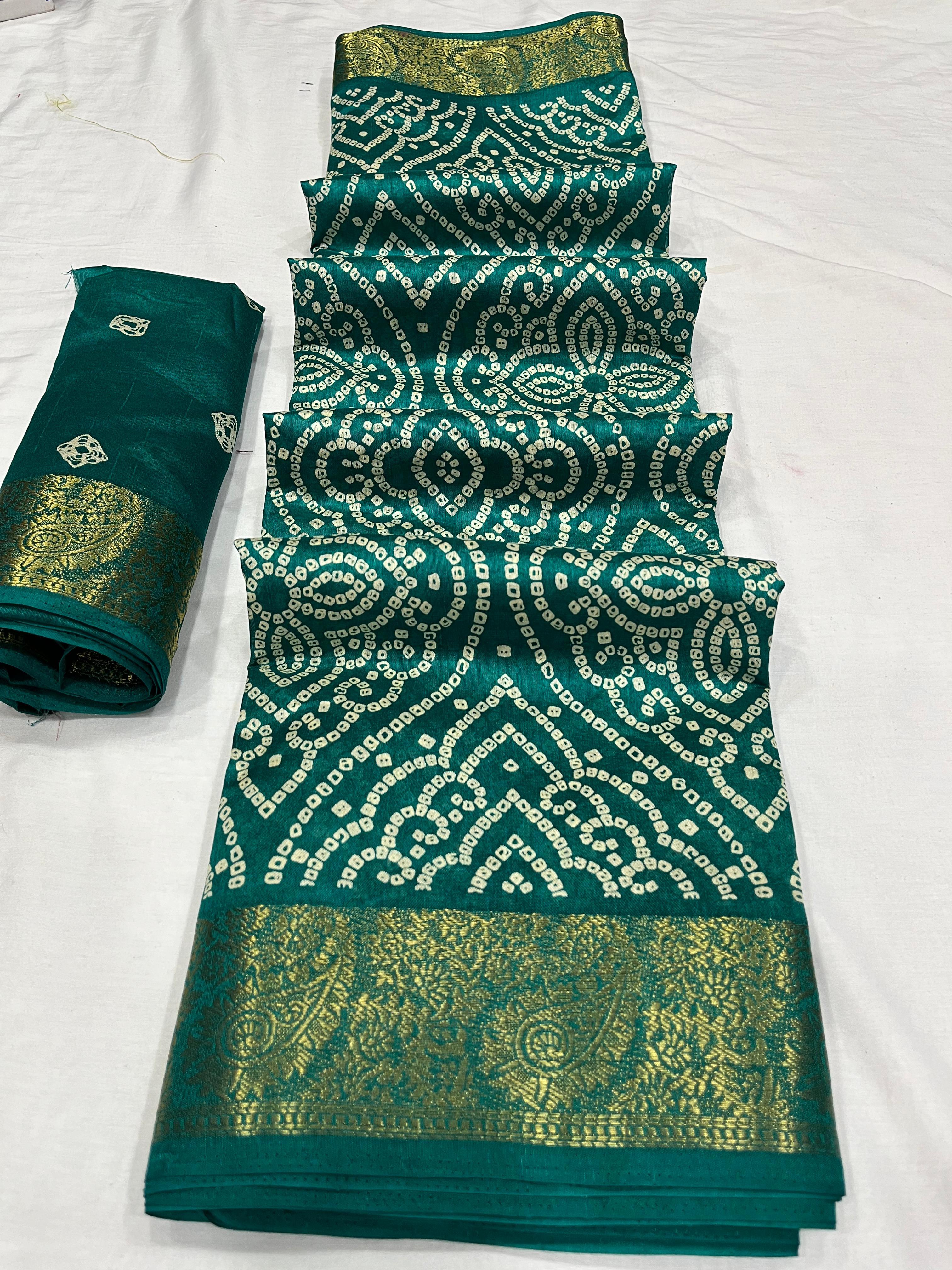 Party Wear Bandhej Soft Tusshar Silk Saree