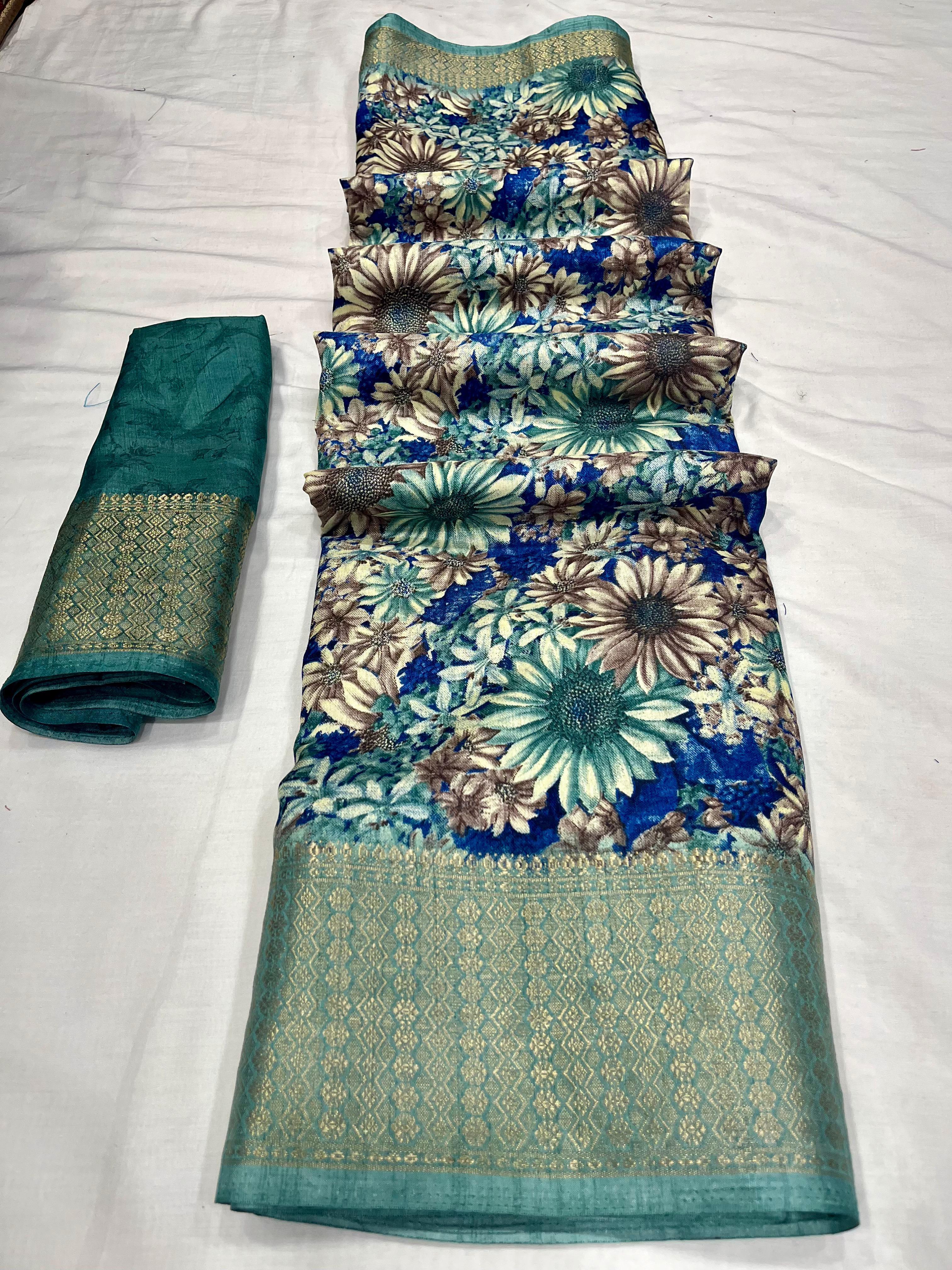Party Wear Flower Design Soft Dola Silk Saree