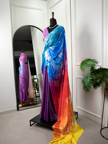 Beautiful Designer Digital Printed Satin Silk Saree