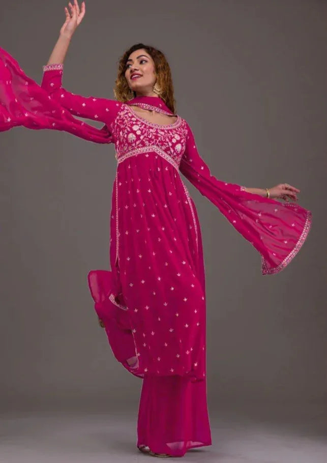 Beautiful Designer Yd 005 Georgette Readymade Plazzo Style Suits